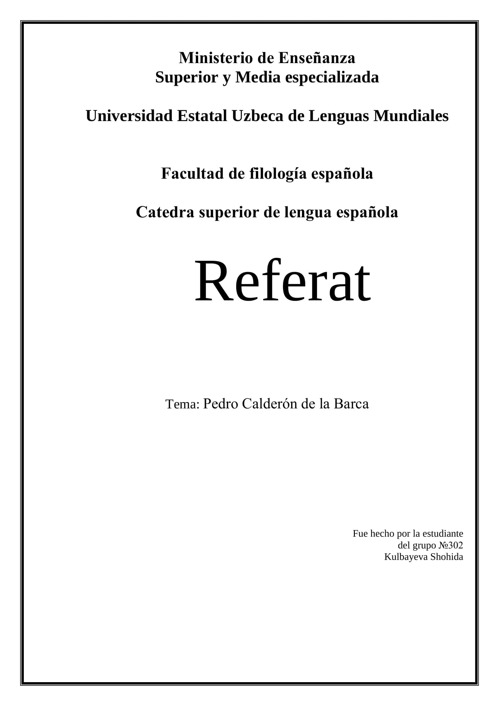Referat - Pedro Calderón de la Barca