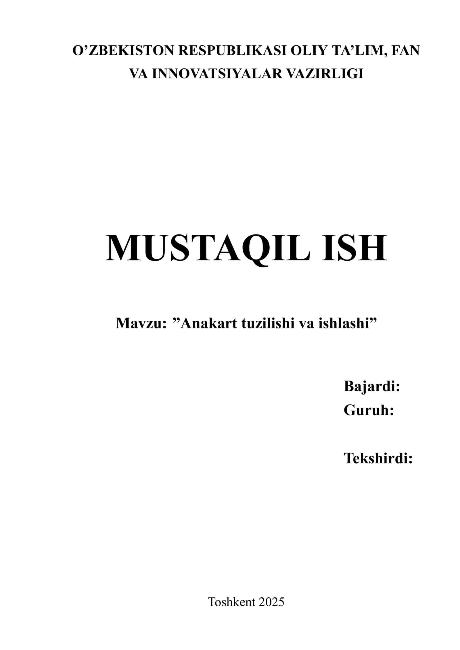 Anakart tuzilishi va ishlashi