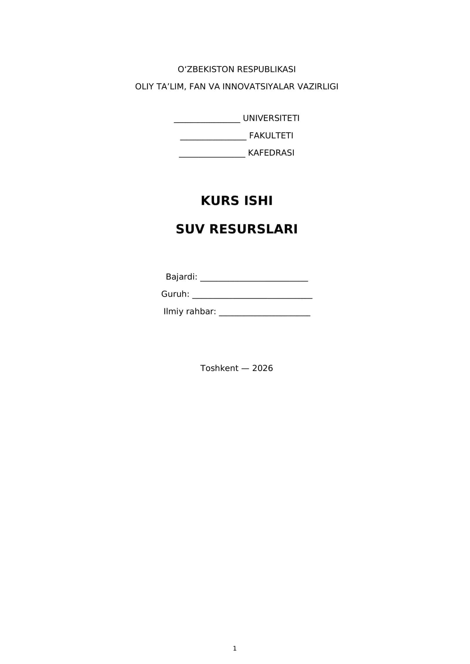 KURS ISHI - SUV RESURSLARI