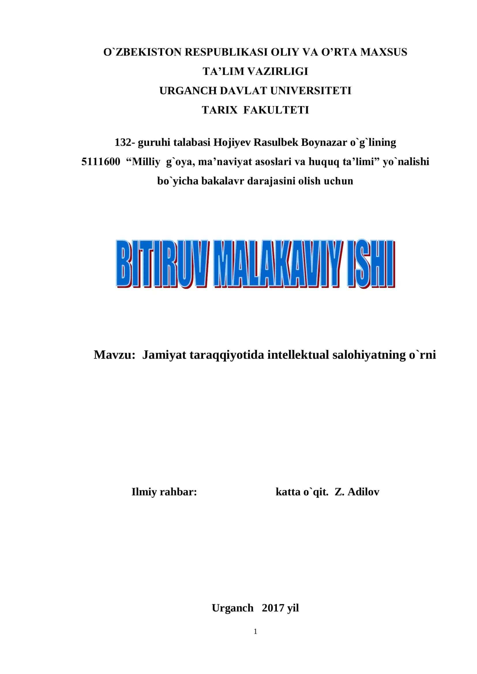 Jamiyat taraqqiyotida intellektual salohiyatning o`rni