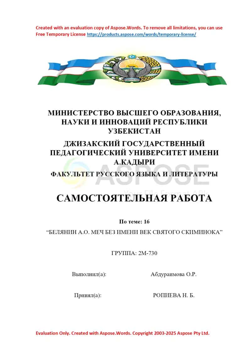 Вопросы БЕЛЯНИН.А.О. МЕЧ БЕЗ ИМЕНИ ВЕК СВЯТОГО СКИМИНОКА