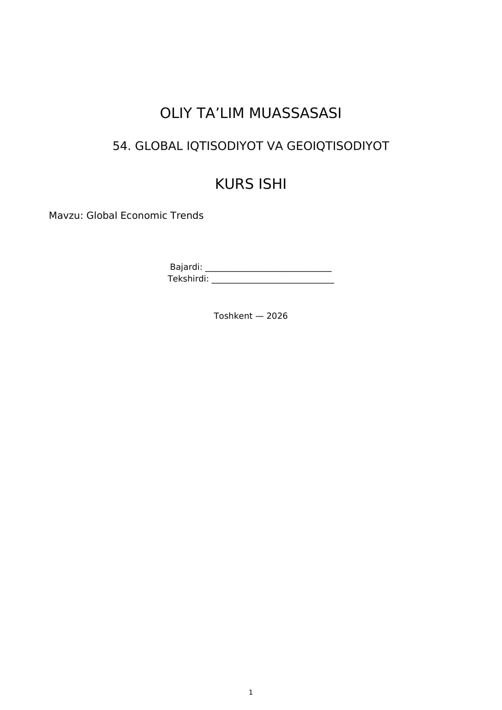 Kurs Ishi: Global Economic Trends