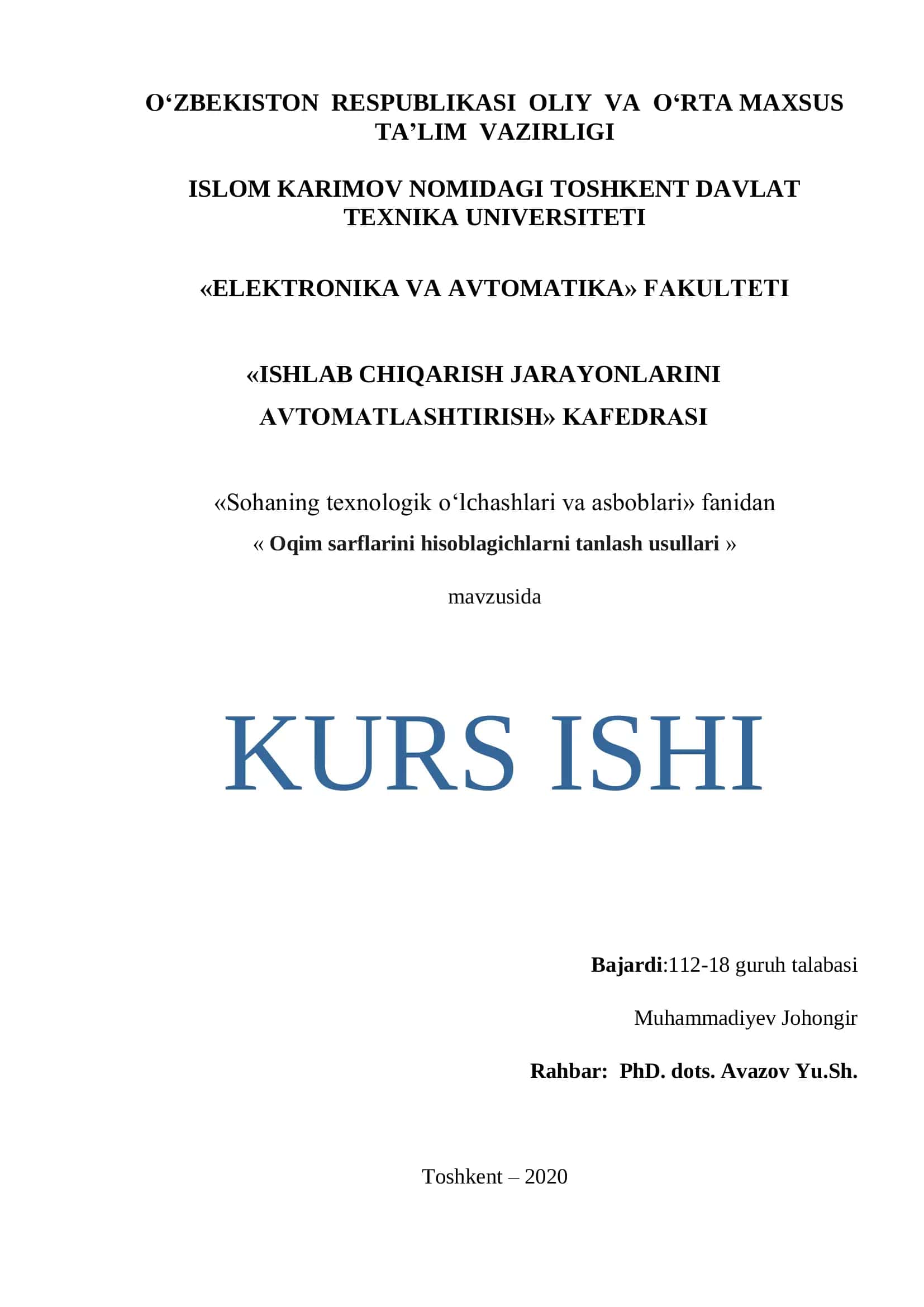 Oqim sarflarini hisoblagichlarni tanlash usullari