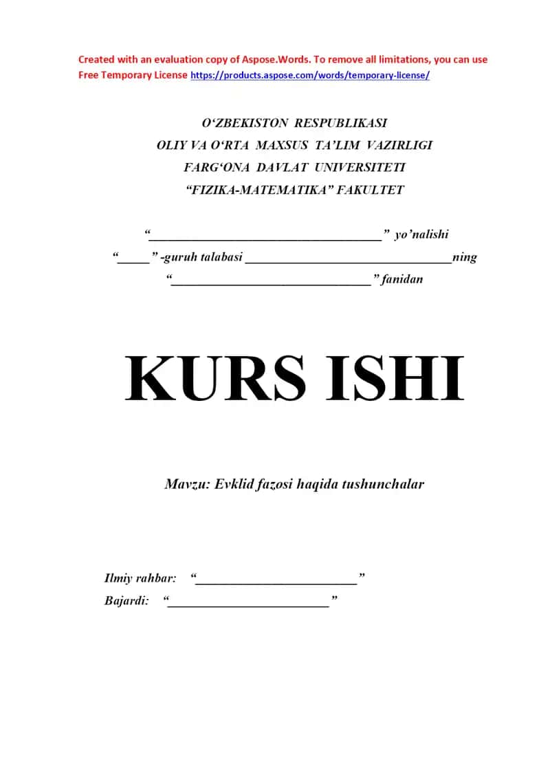 Evklid fazosi haqida tushunchalar
