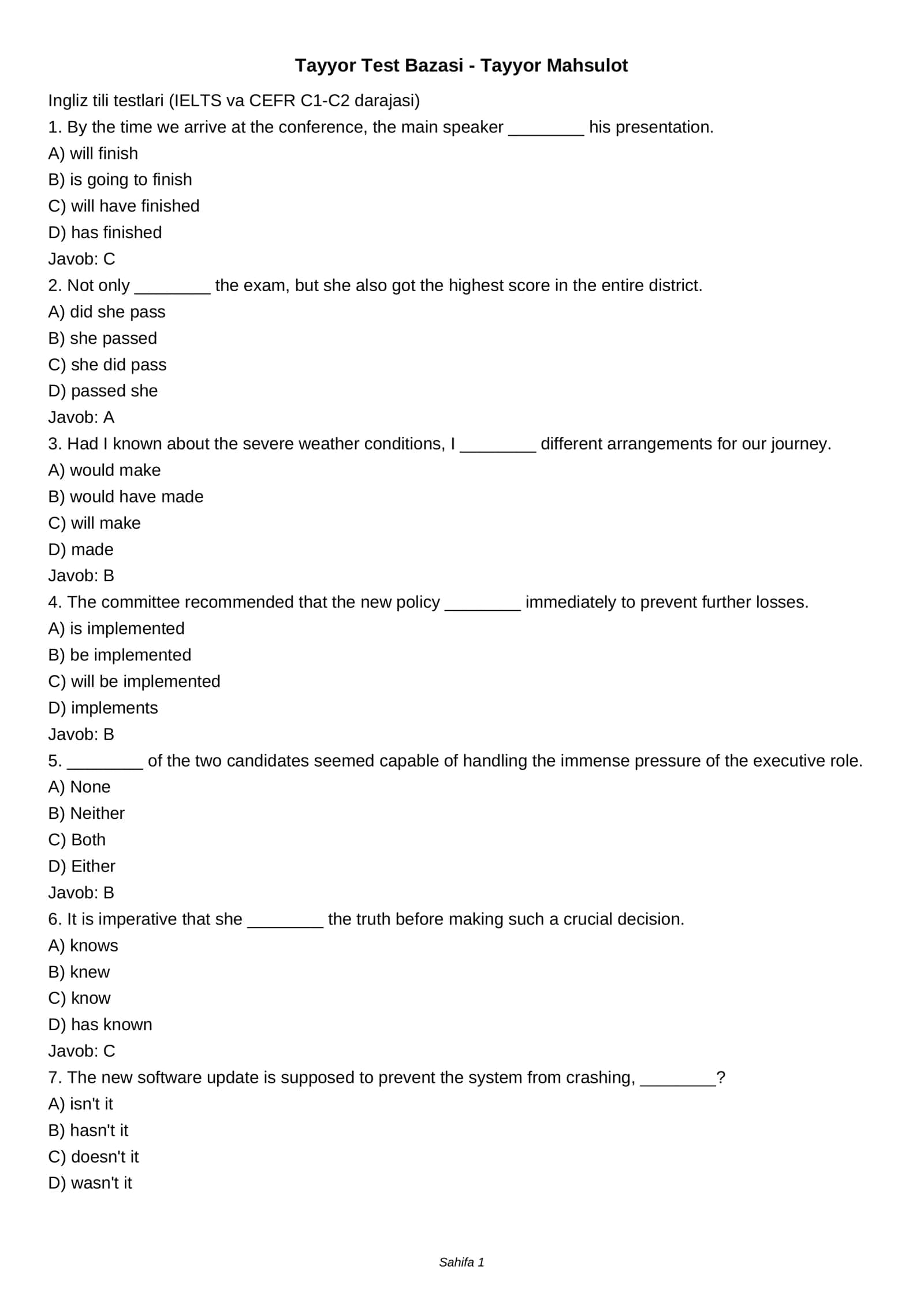 Tayyor Test Bazasi
