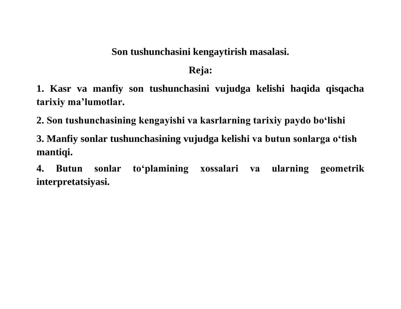 Son tushunchasini kengaytirish masalasi