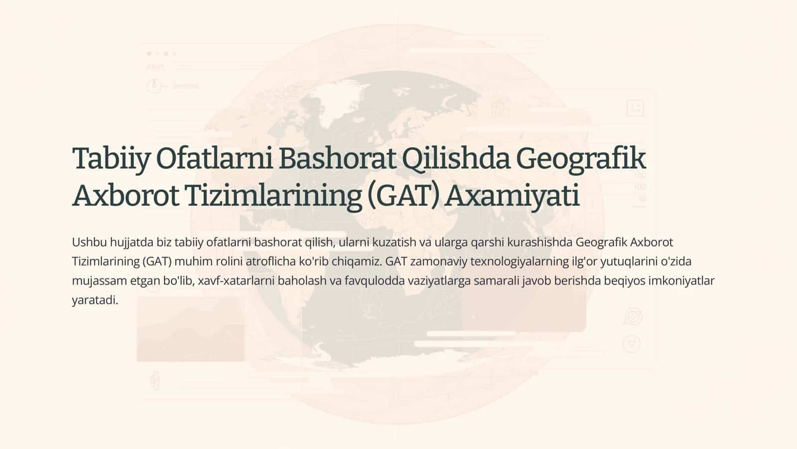 Tabiiy Ofatlarni Bashorat Qilishda Geografik Axborot Tizimlarining (GAT) Axamiyati
