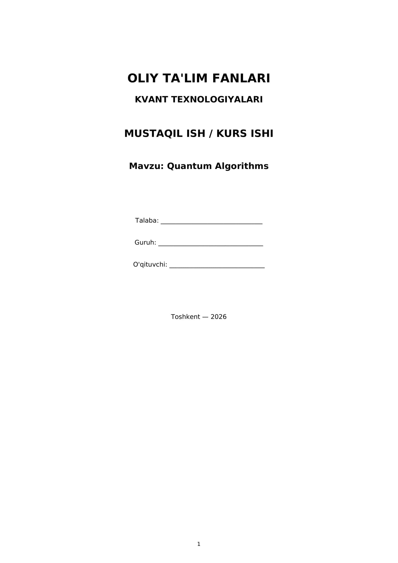 Quantum Algorithms