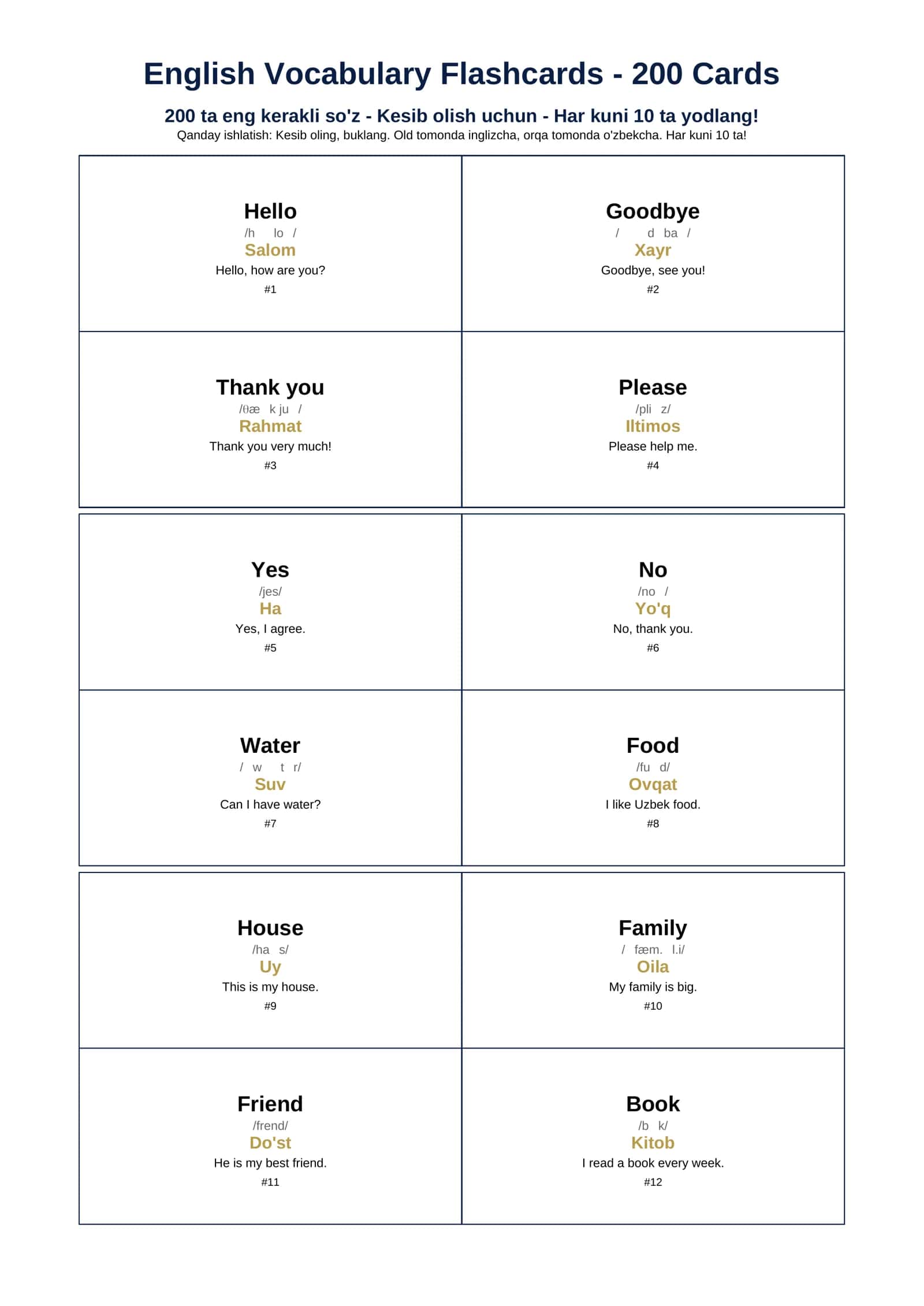 English Vocabulary Flashcards