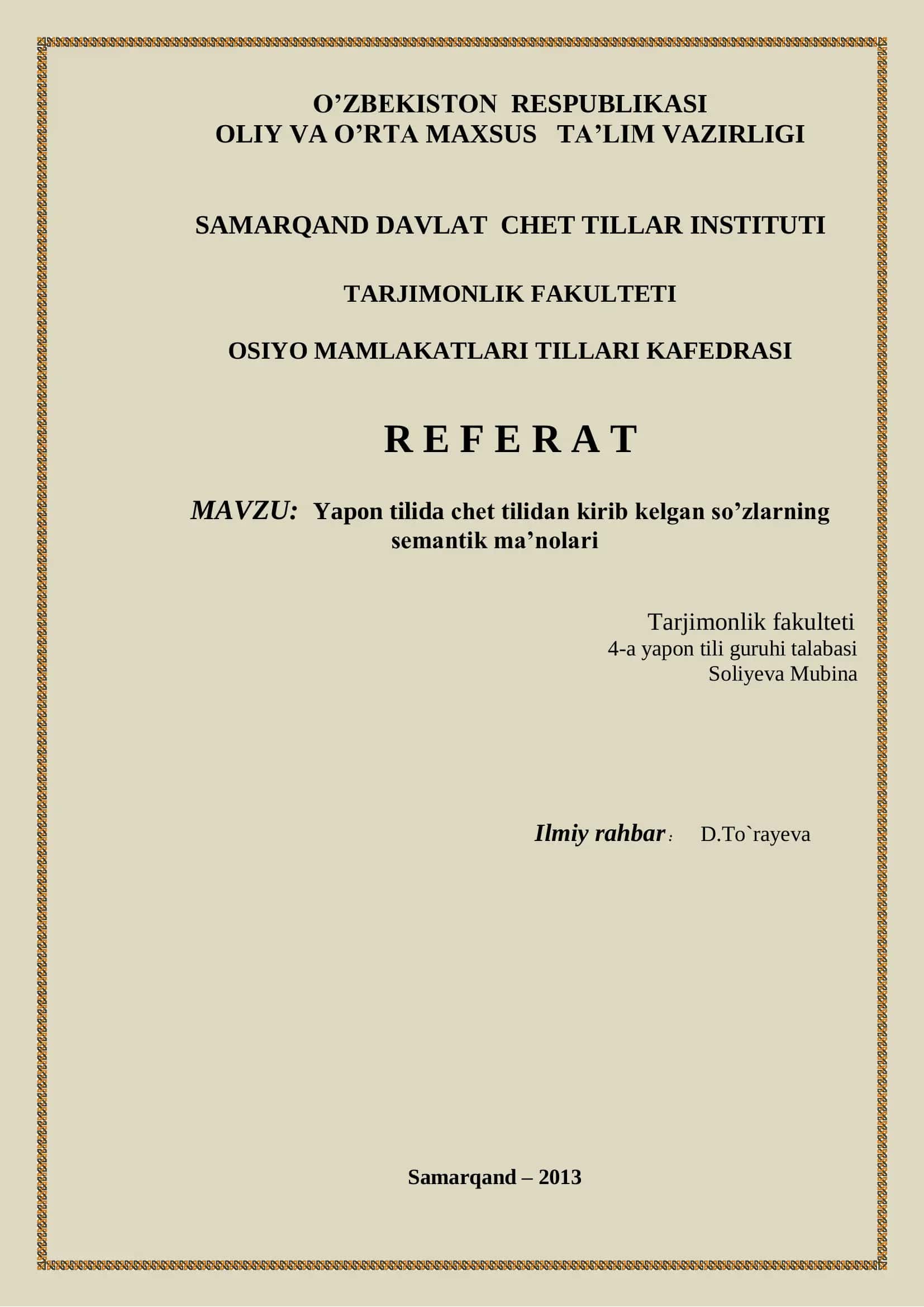 Yapon tilida chet tilidan kirib kelgan so’zlarning semantik ma’nolari