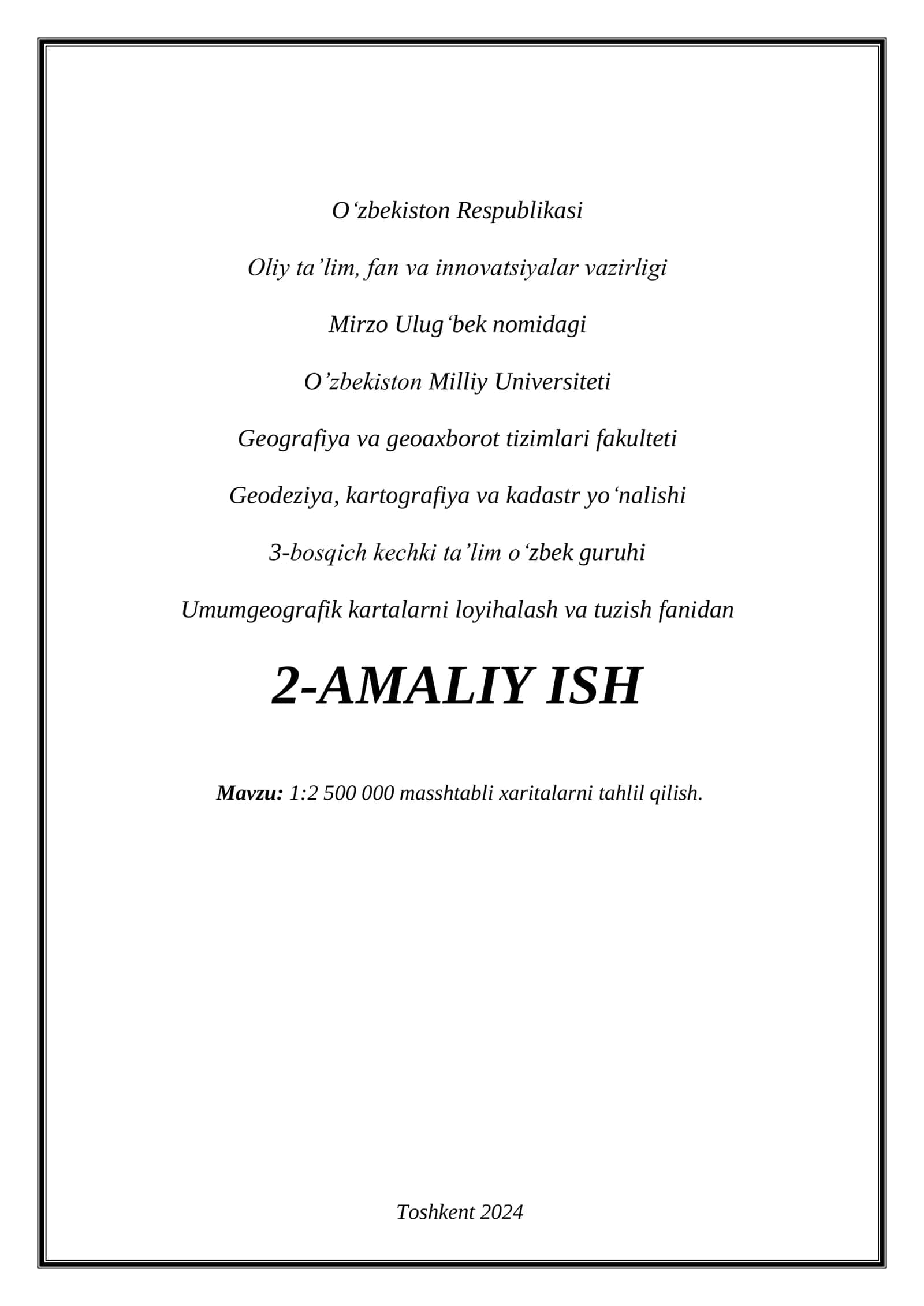 1:2500000 masshtabli xaritalarni tahlil qilish.