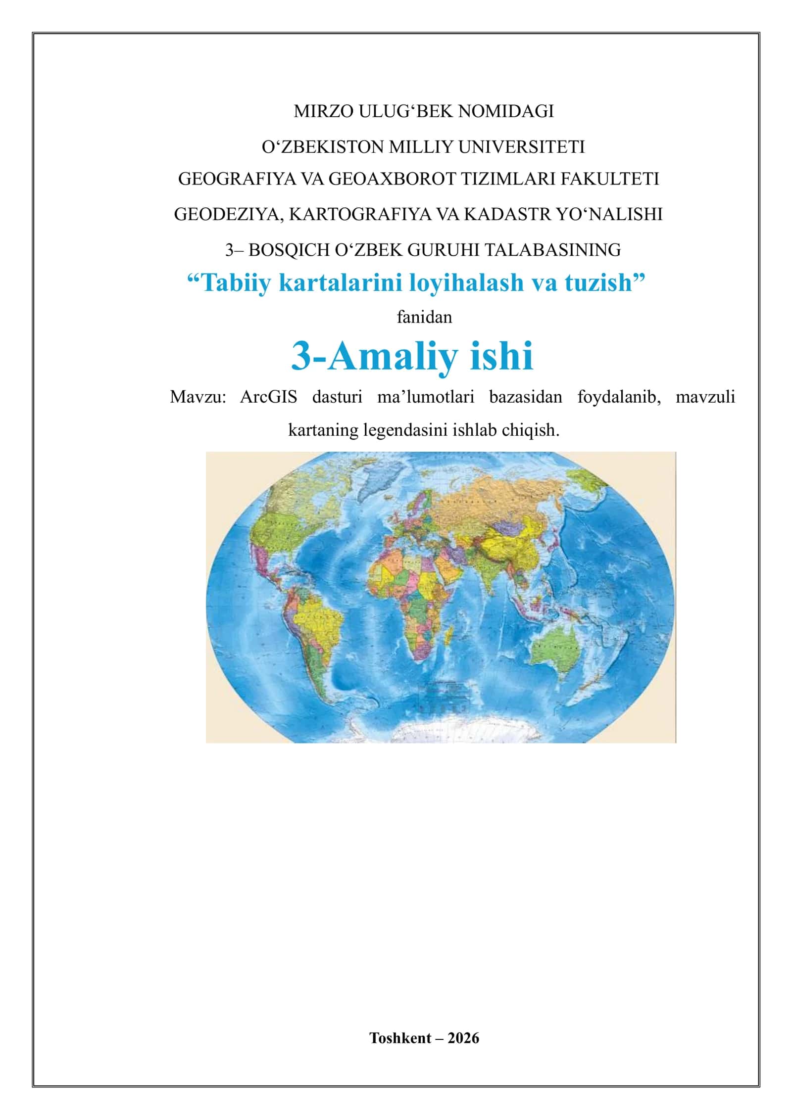 ArcGIS dasturi ma’lumotlari bazasidan foydalanib, mavzuli kartaning legendasini ishlab chiqish
