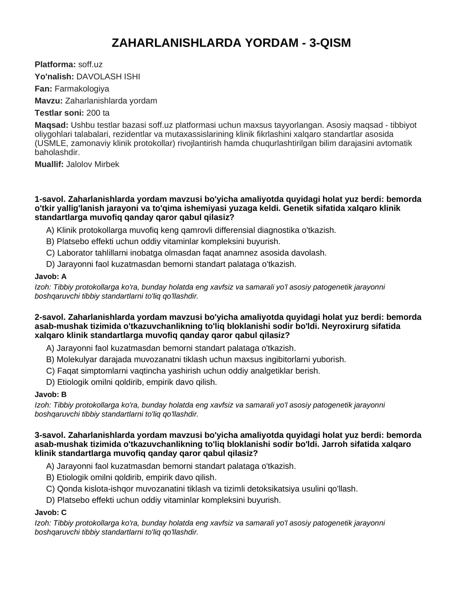 Zaharlanishlarda yordam - 3-QISM