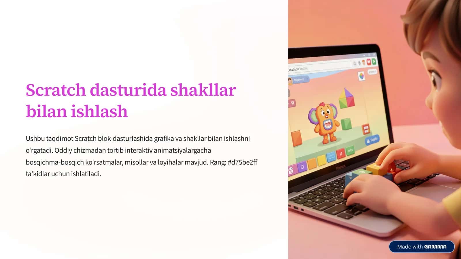 Scratch dasturida shakllar bilan ishlash