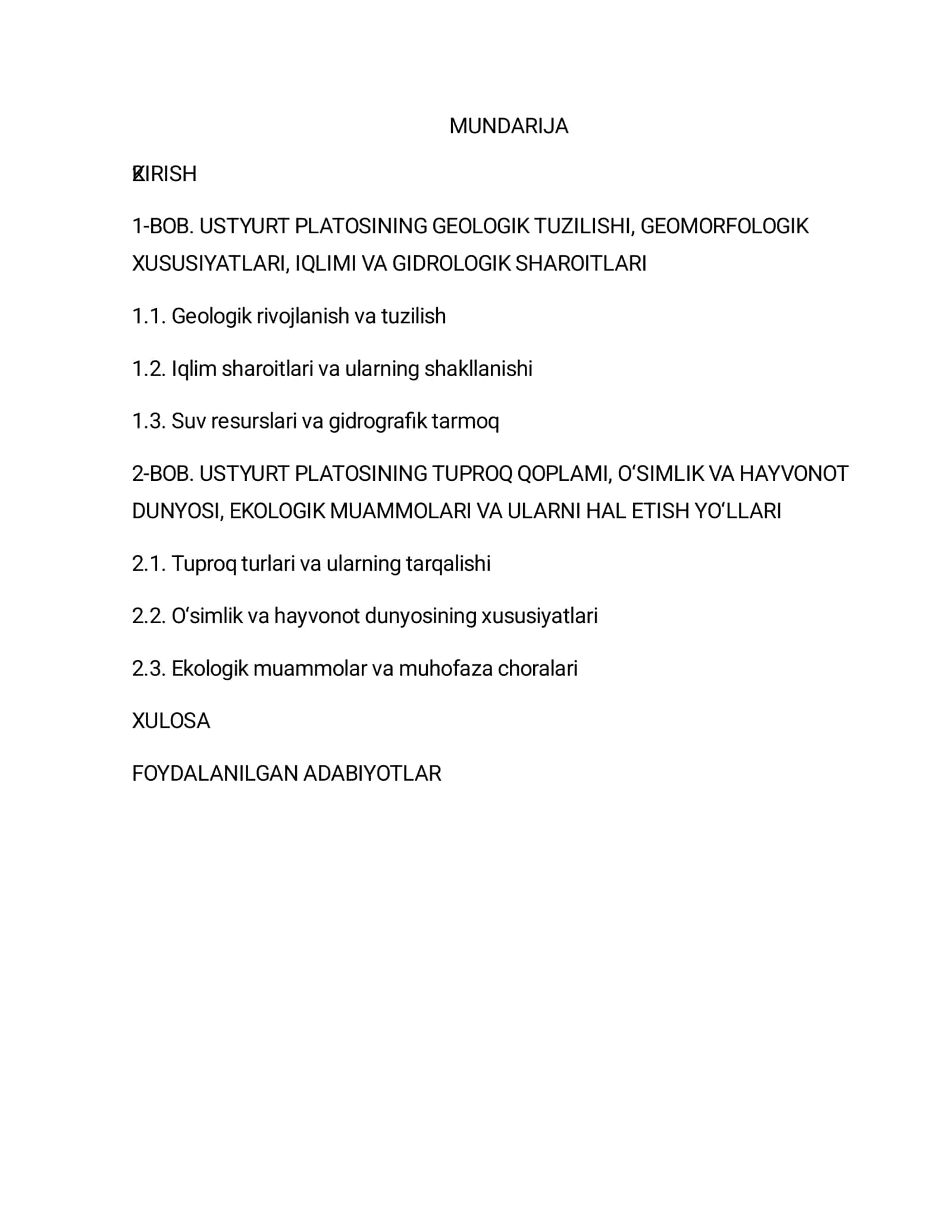 Ustyurt platosisining tuzilishi va iqlimi
