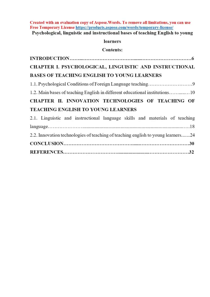 Psychological, linguistic and instructional bases of teaching English to young learners