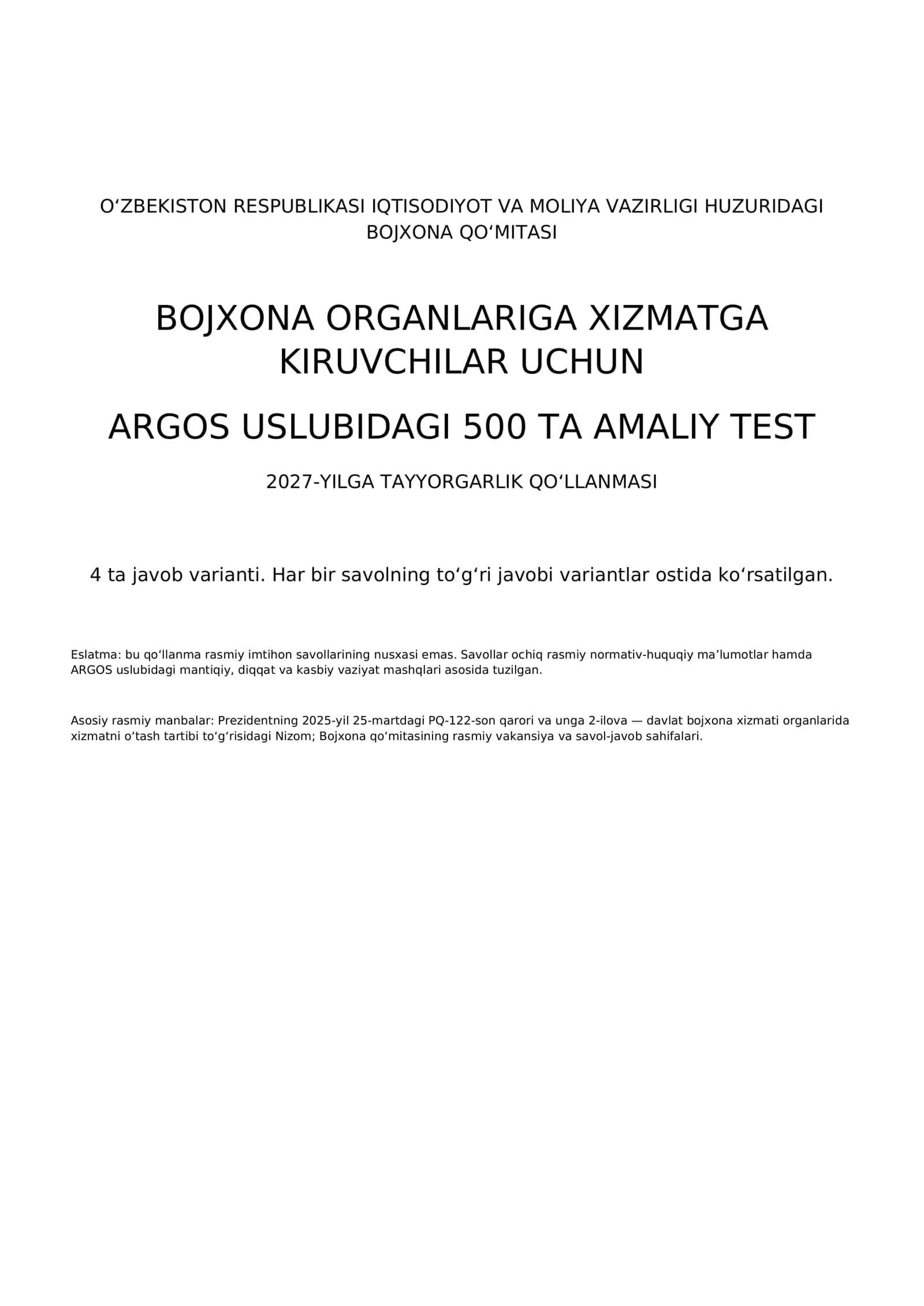 500 TA AMALIY TEST 2027-YILGA TAYYORGARLIK QO‘LLANMASI
