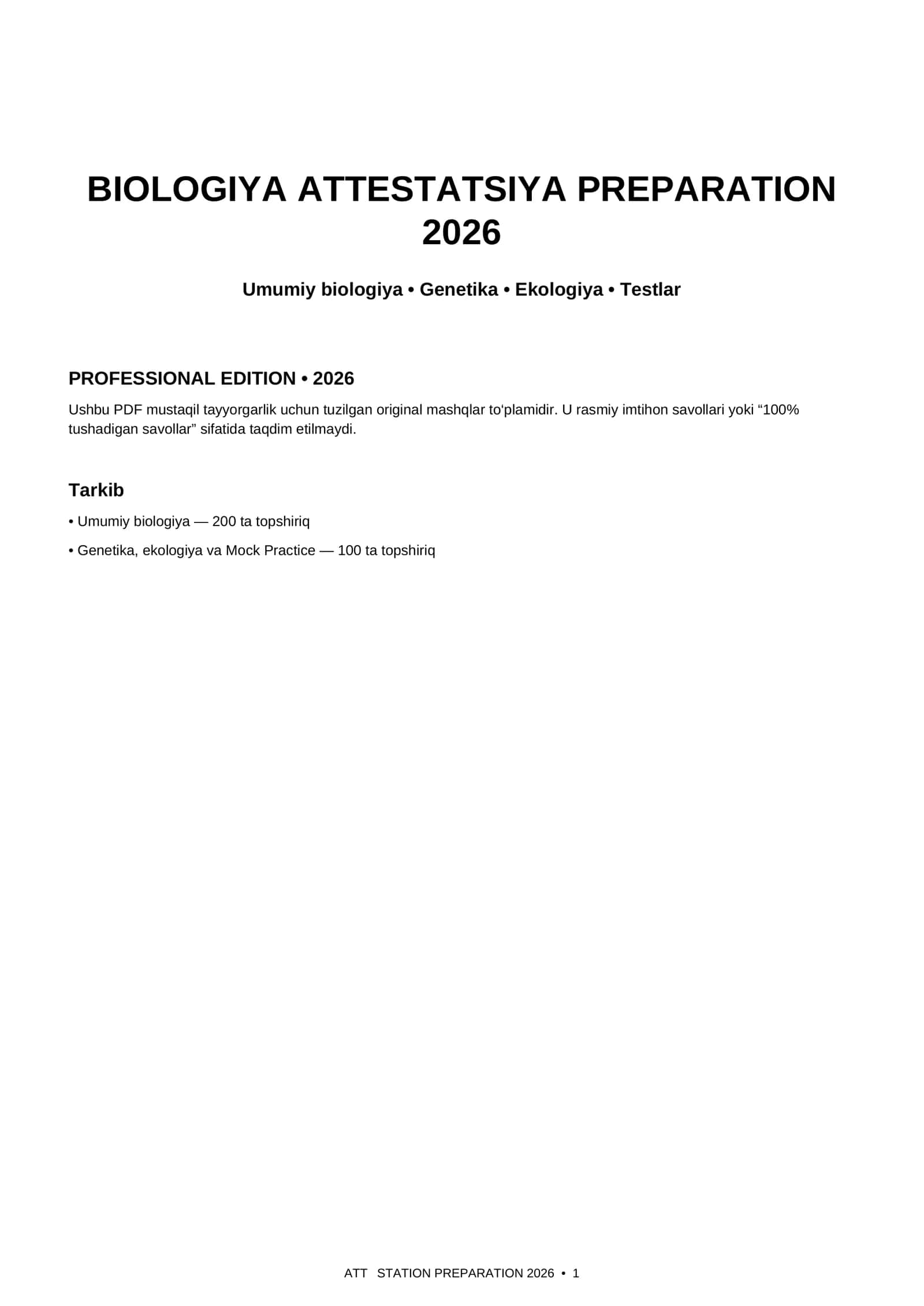 BIOLOGIYA ATTESTATSIYA PREPARATION 2026