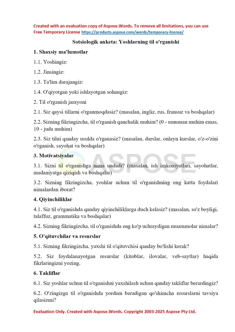 Sotsiologik anketa: Yoshlarning til o‘rganishi