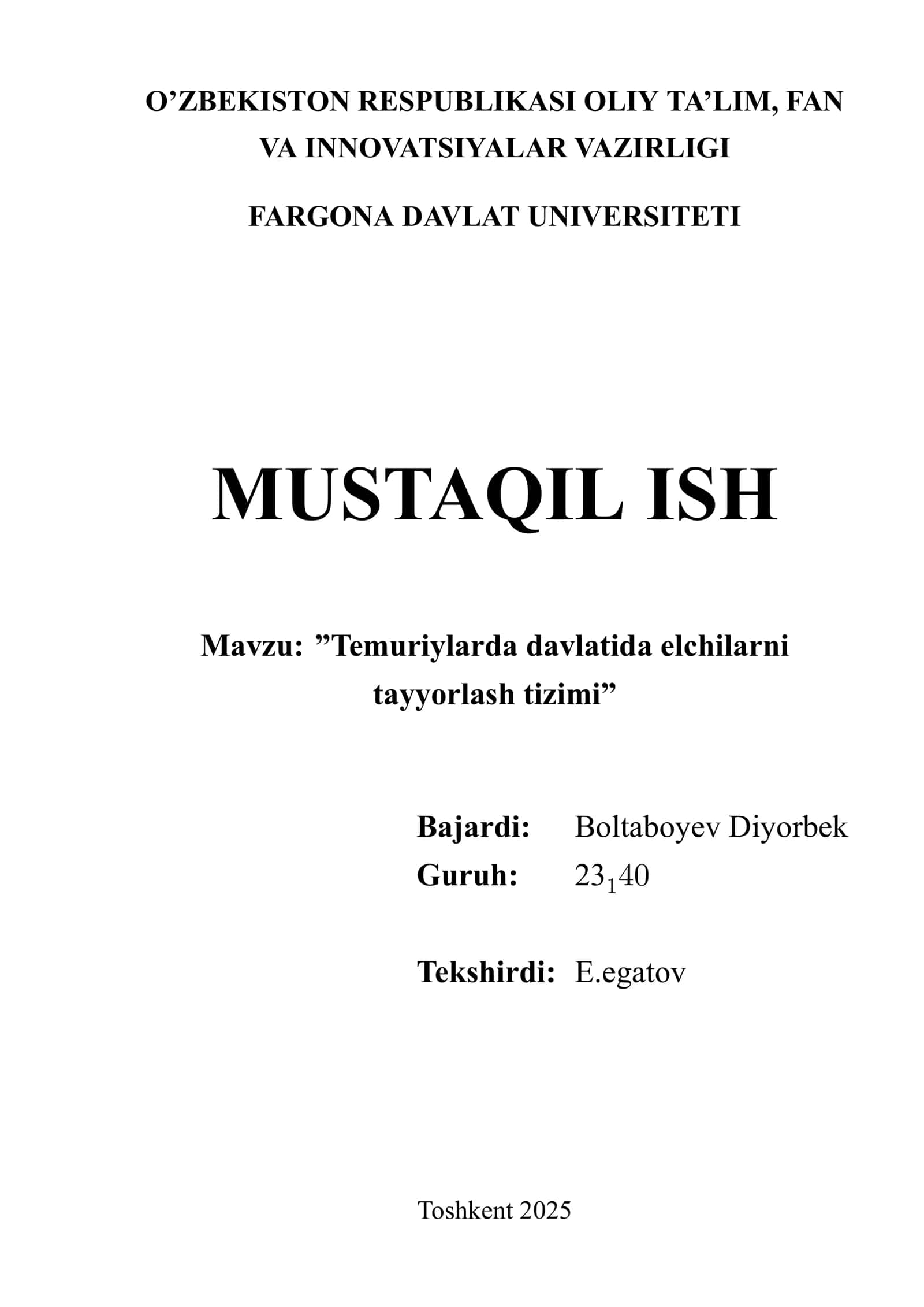 Temuriylarda davlatida elchilarni tayyorlash tizimi
