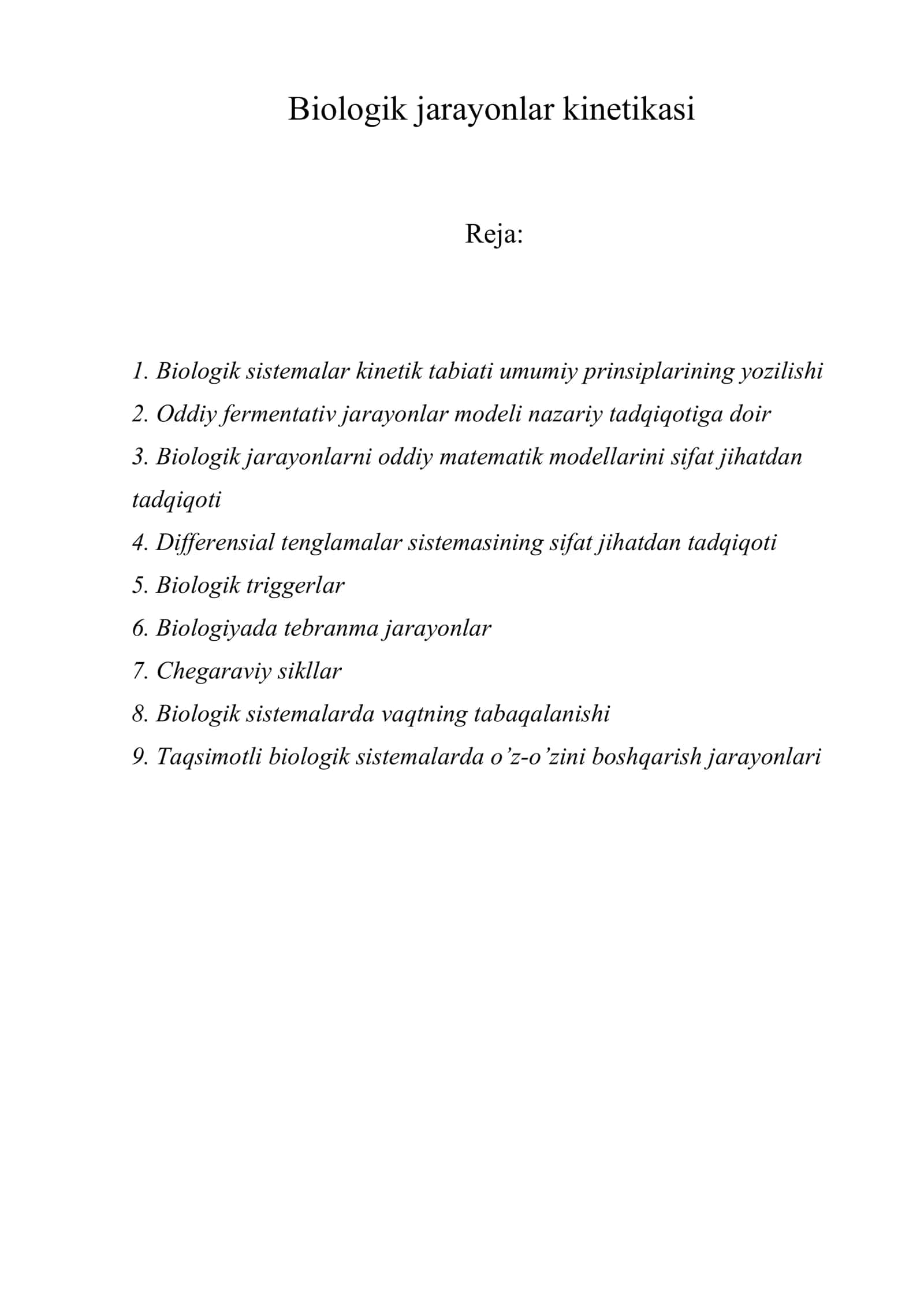 Biologik jаrаyonlаr kinetikаsi