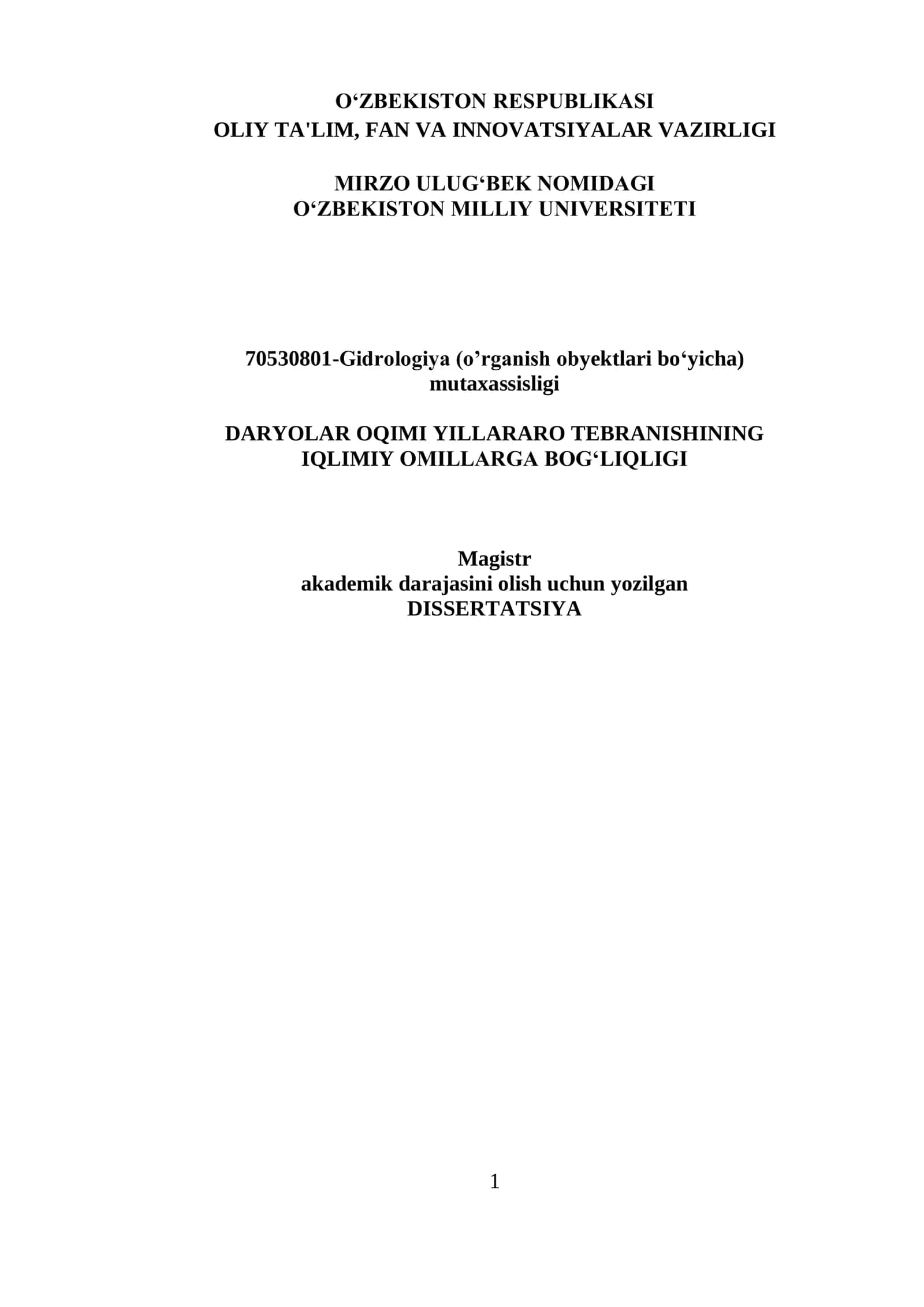 DARYOLAR OQIMI YILLARARO TEBRANISHINING IQLIMIY OMILLARGA BOG‘LIQLIGI