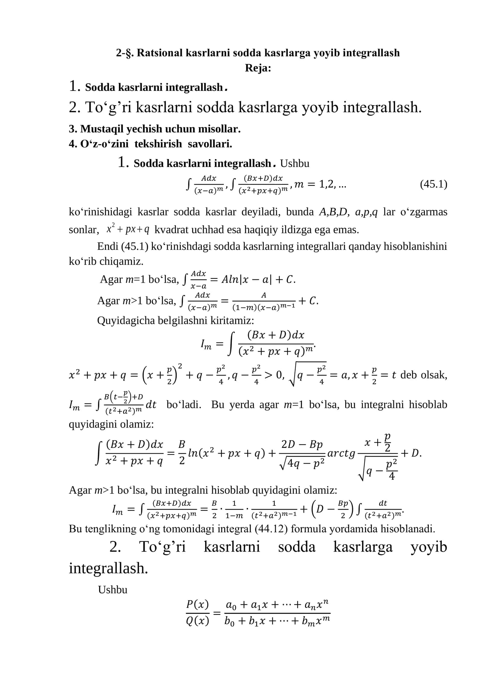Sodda kasrlarni integrallash