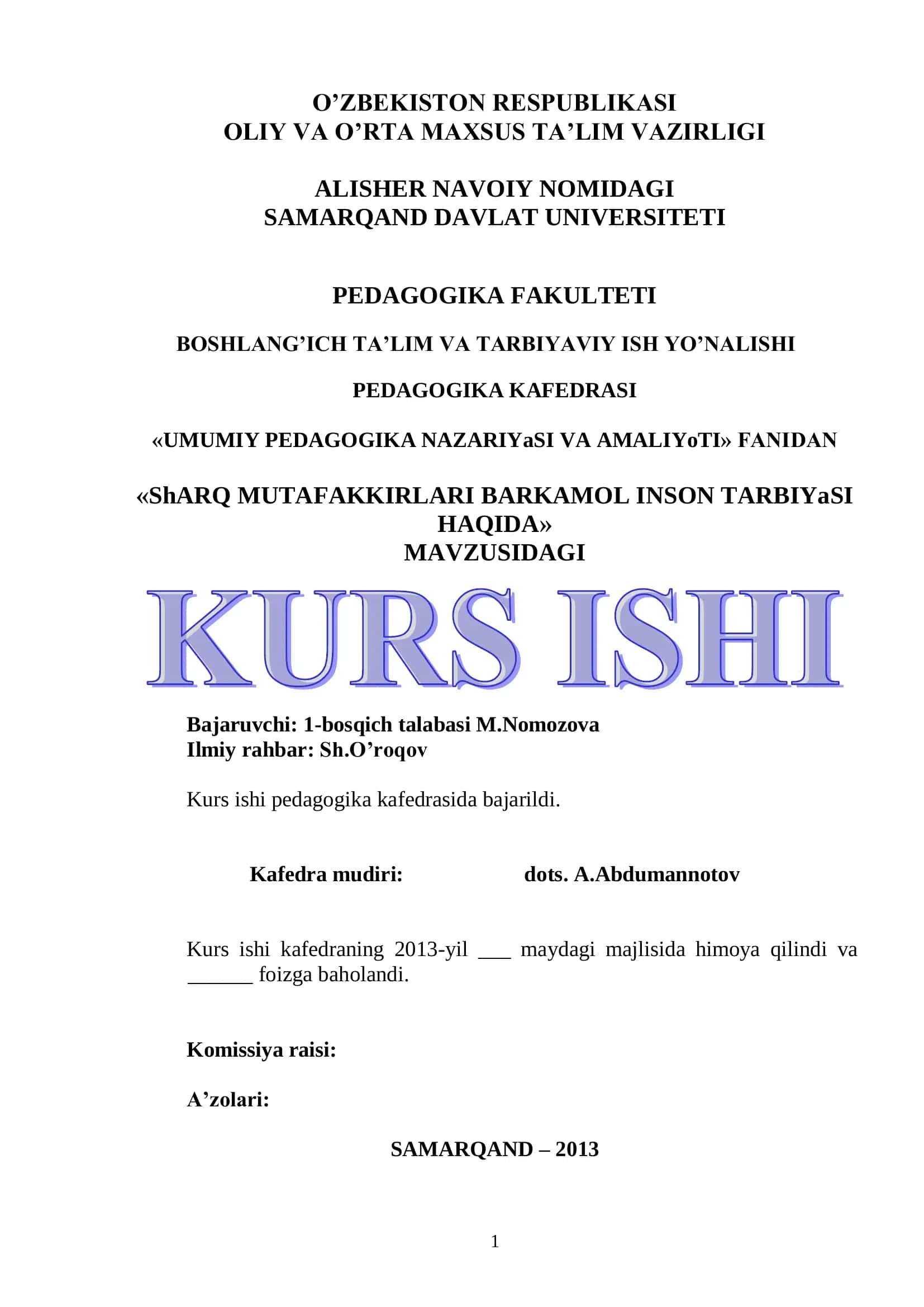 ShARQ MUTAFAKKIRLARI BARKAMOL INSON TARBIYaSI HAQIDA
