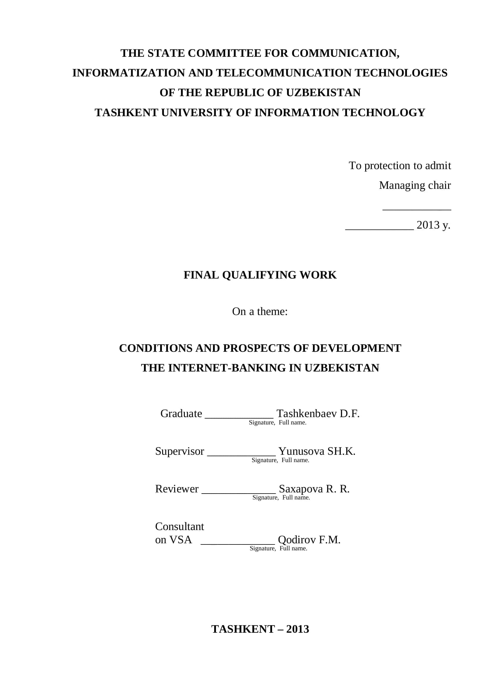 Conditions and Prospects of Development: The Internet-Banking in Uzbekistan
