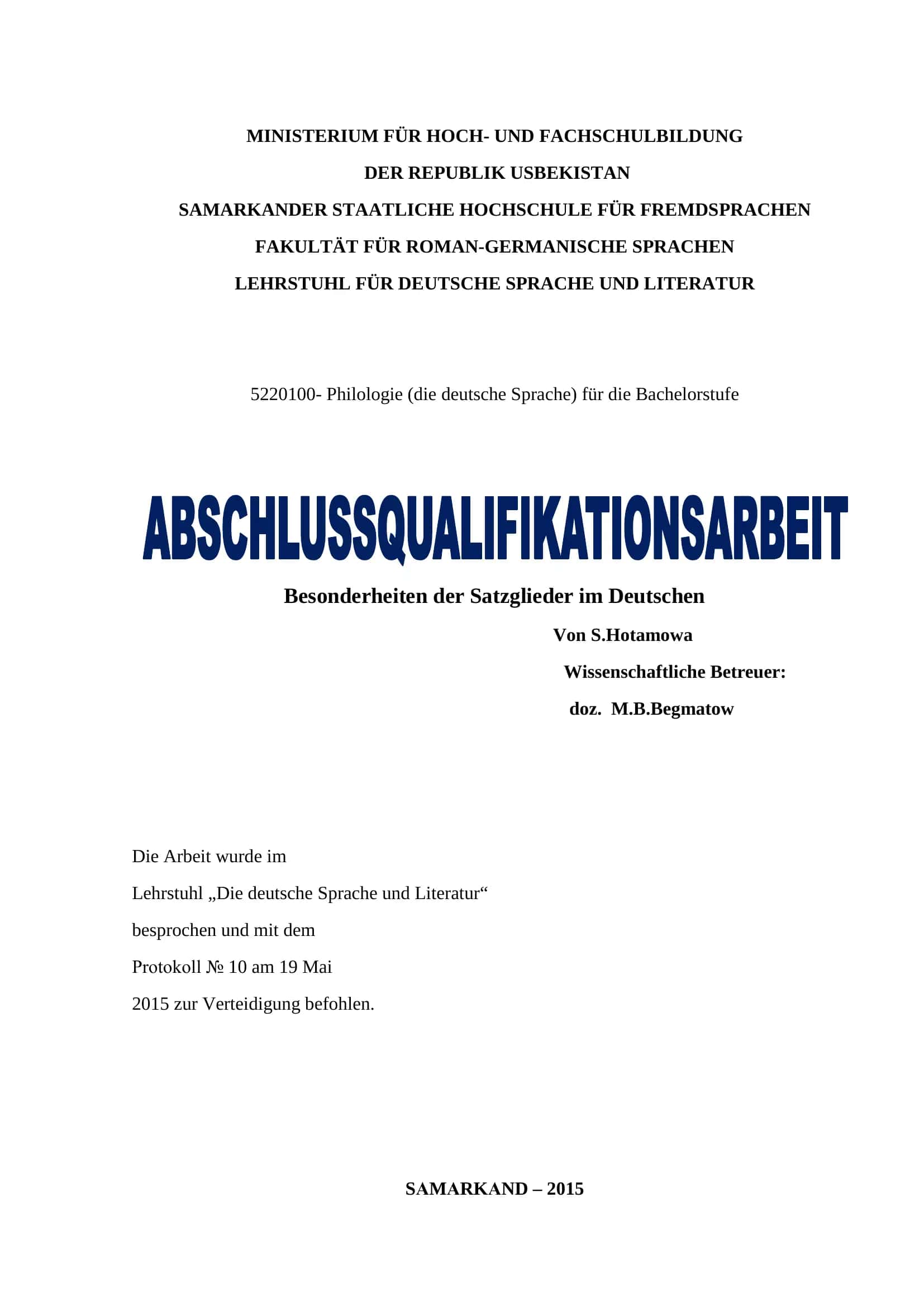 Besonderheiten der Satzglieder im Deutschen