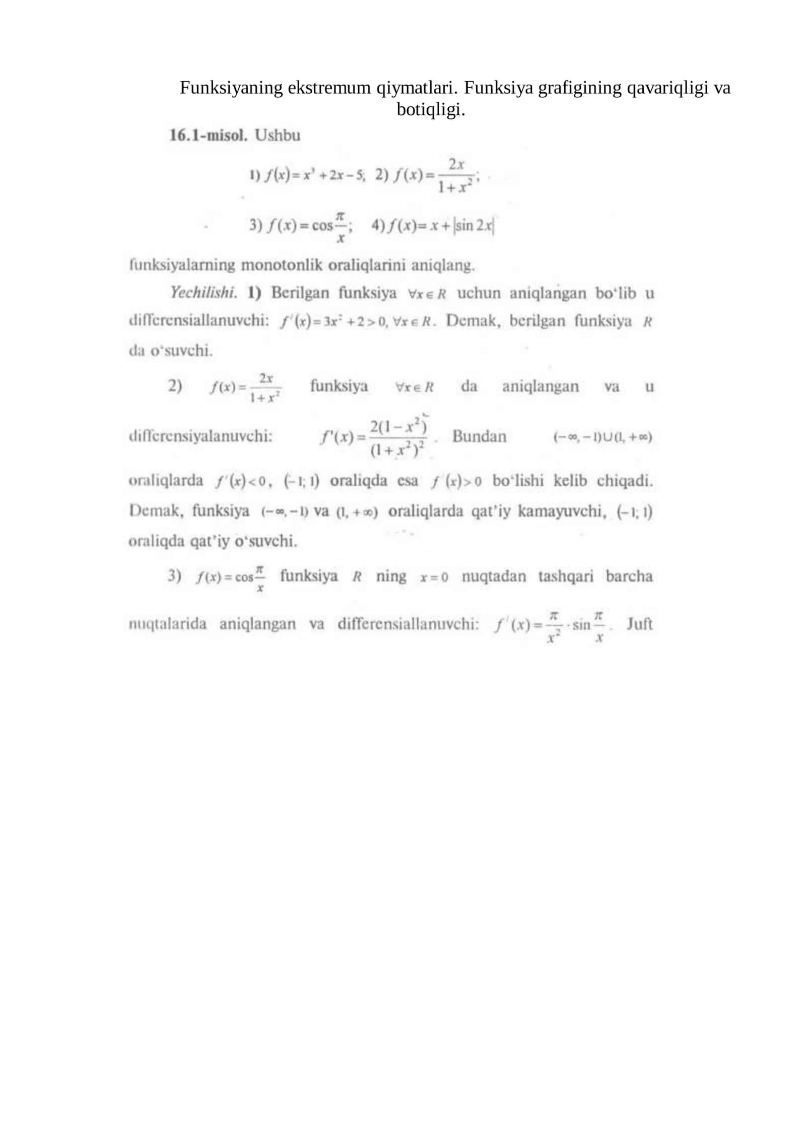 Funksiyaning ekstremum qiymatlari