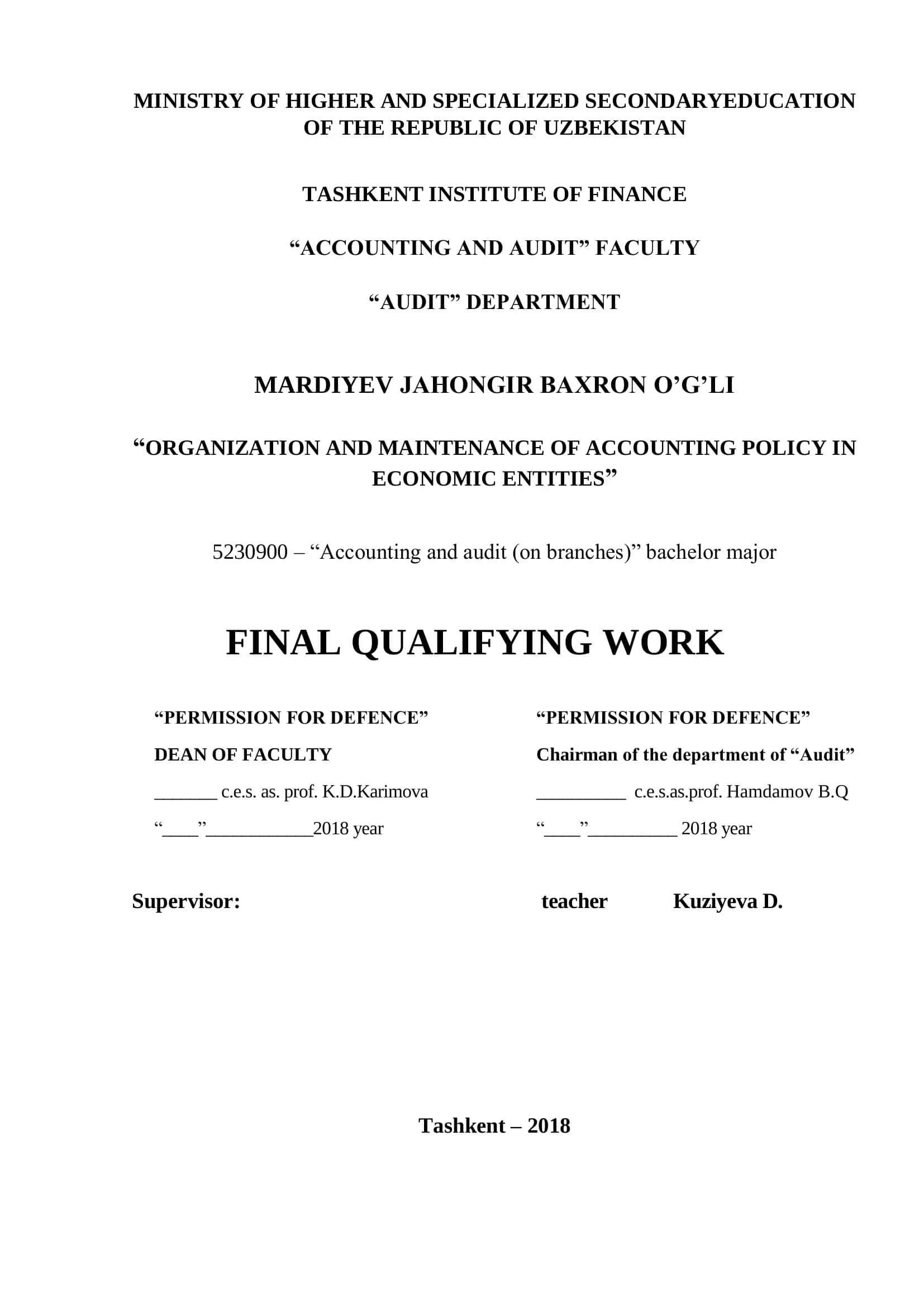 ORGANIZATION AND MAINTENANCE OF ACCOUNTING POLICY IN ECONOMIC ENTITIES