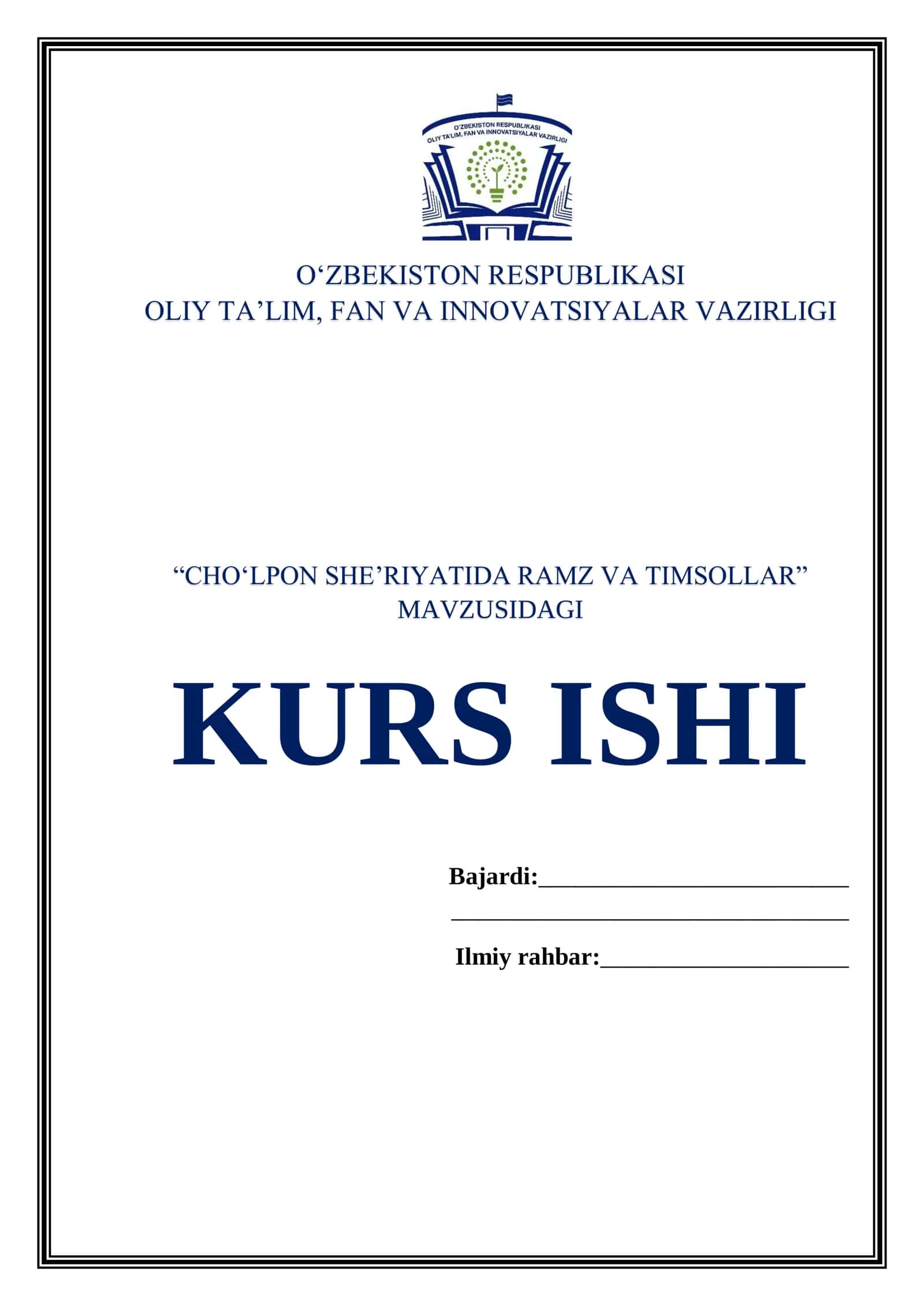 📘 “Cho‘lpon she’riyatida ramz va timsollar” mavzusidagi kurs ishi