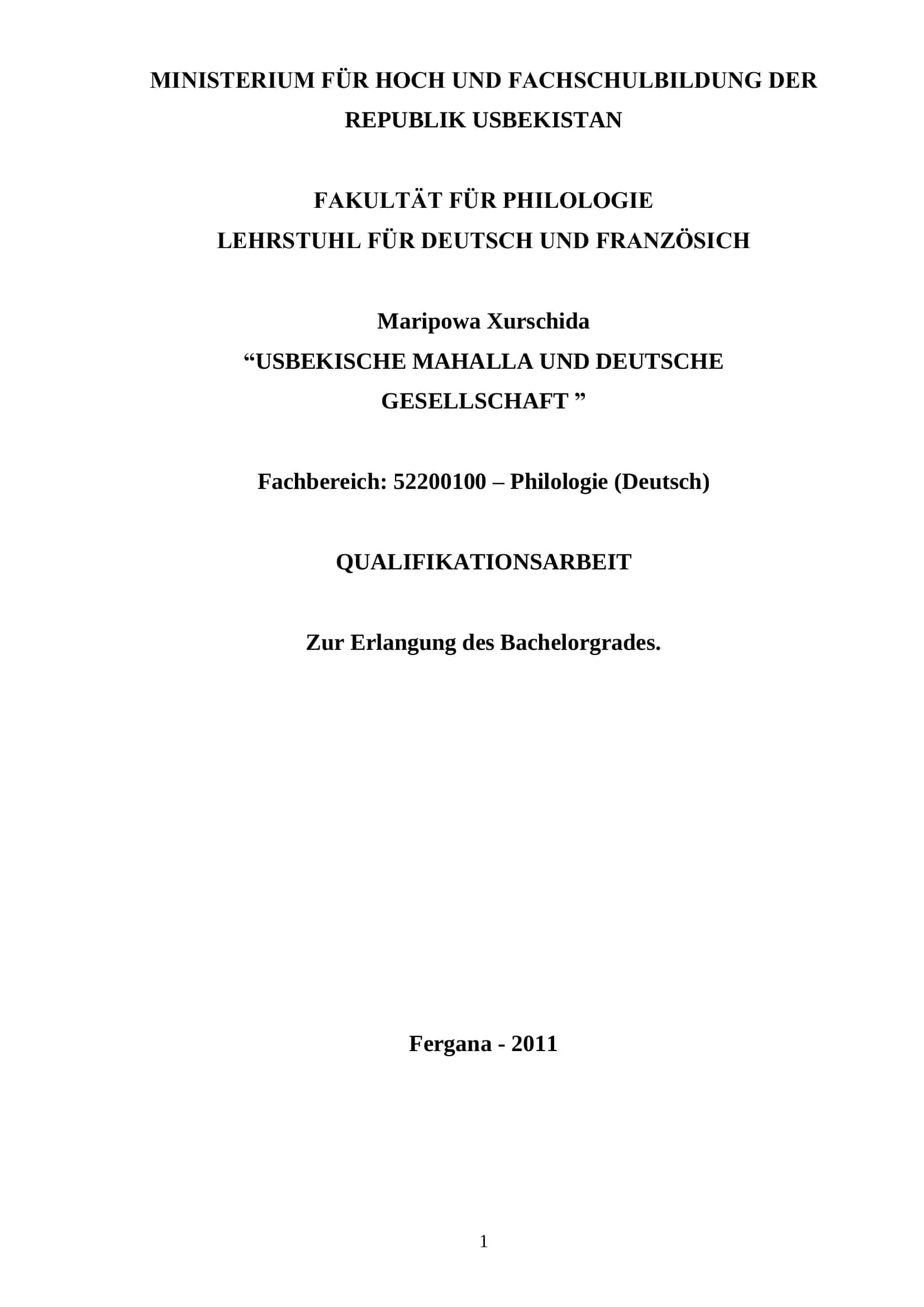 USBEKISCHE MAHALLA UND DEUTSCHE GESELLSCHAFT