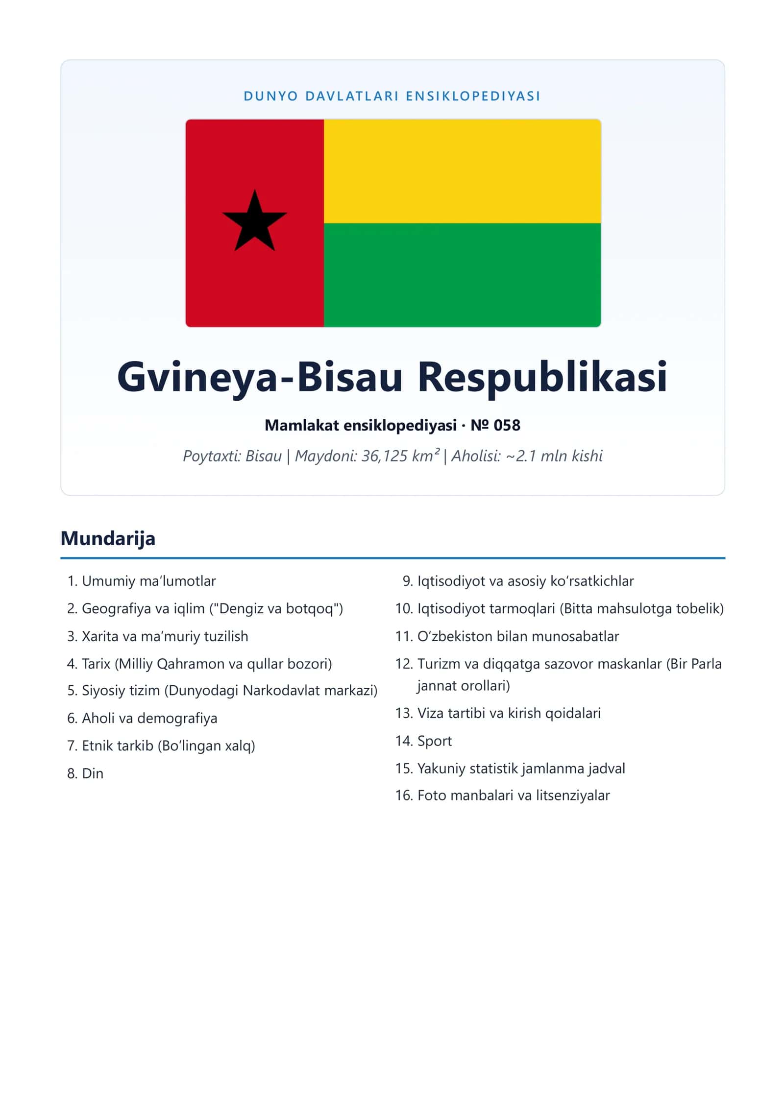 DUNYO DAVLATLARI ENSIKLOPEDIYASI Gvineya-Bisau Respublikasi