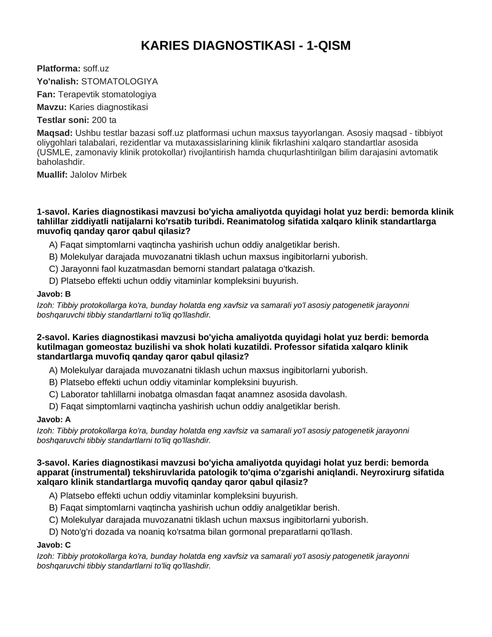 KARIES DIAGNOSTIKASI - 1-QISM