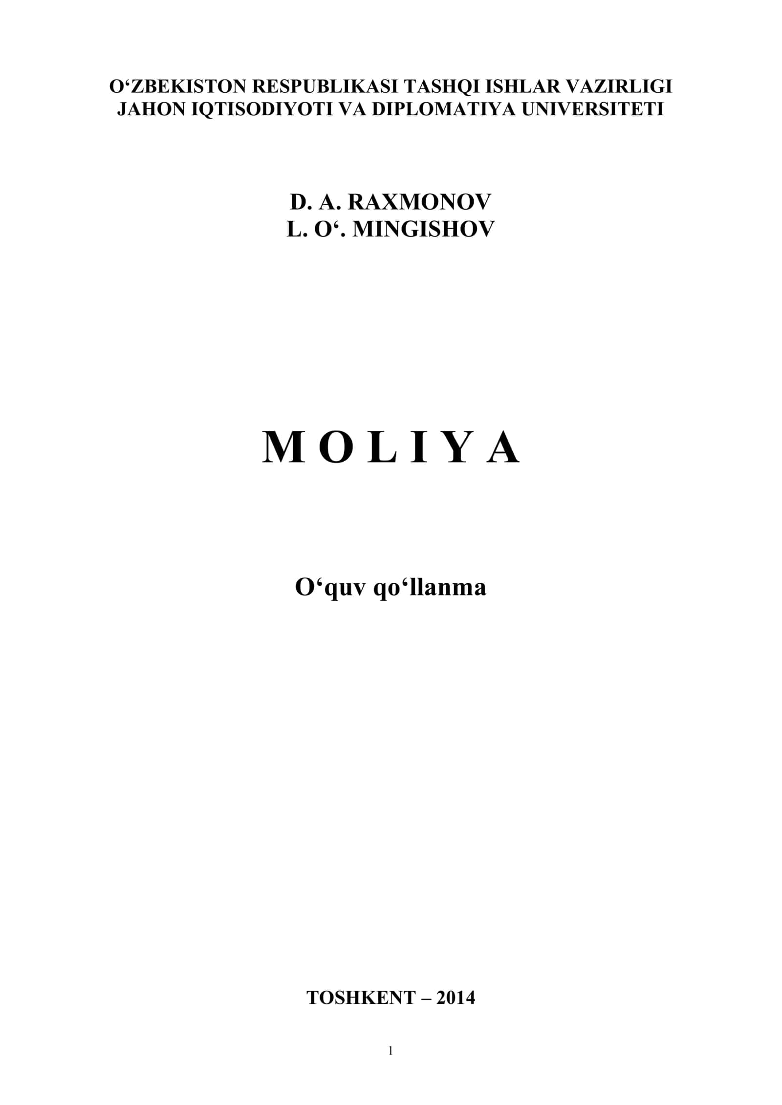 O‘quv qo‘llanma Moliya