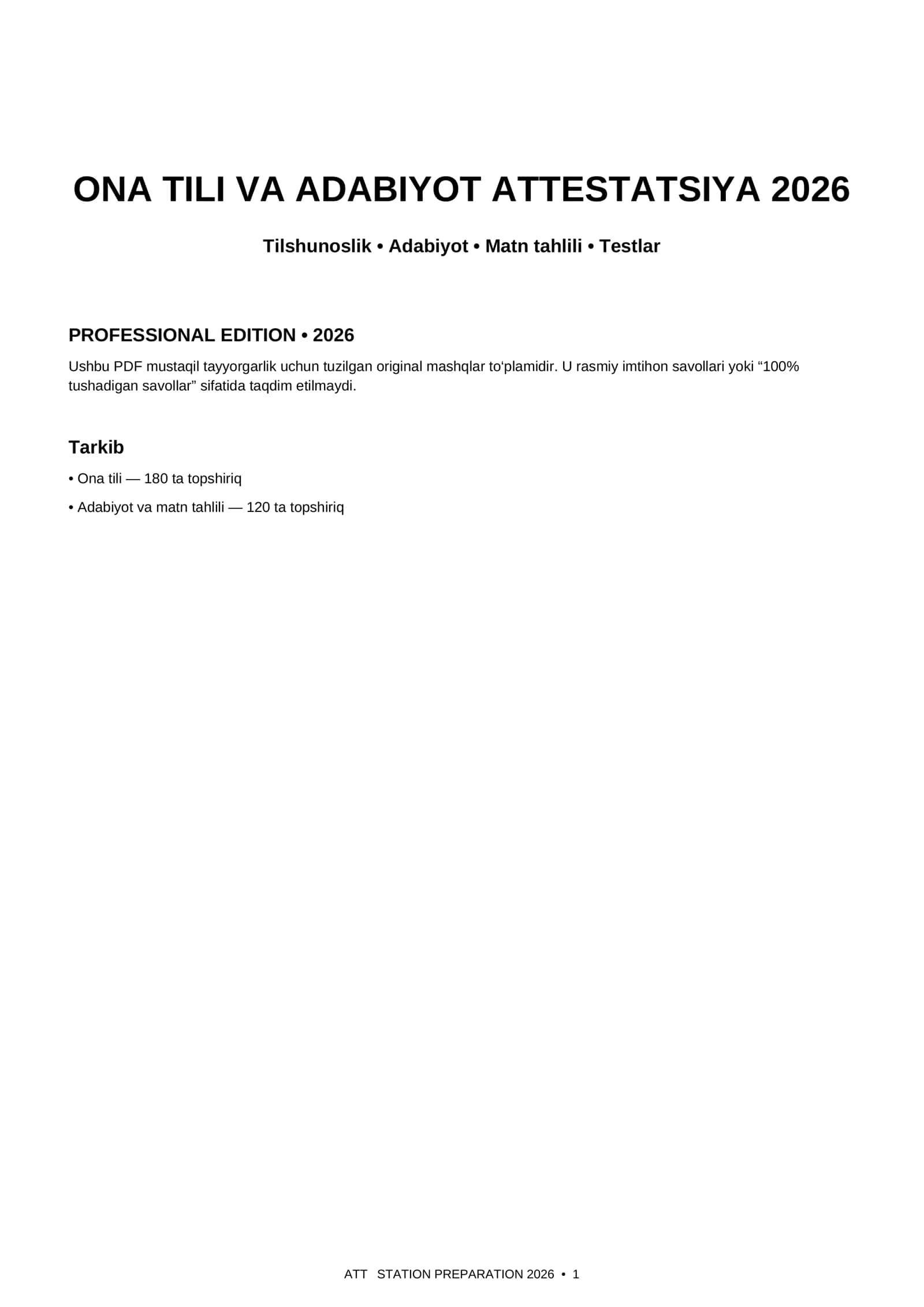 ONA TILI VA ADABIYOT ATTESTATSIYA 2026