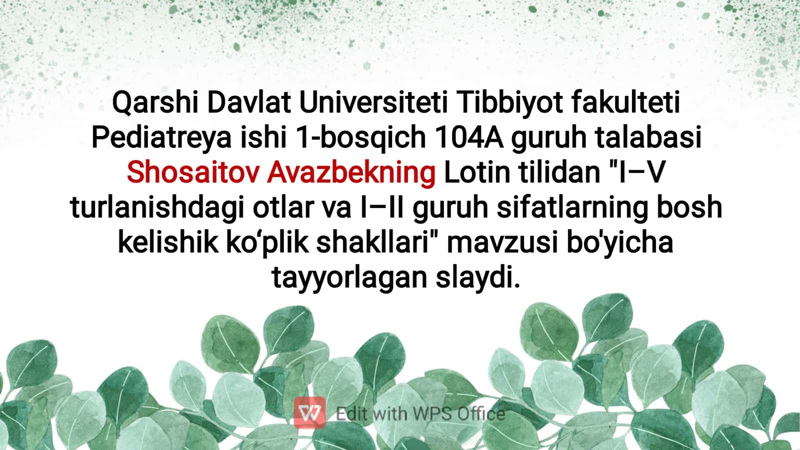 "I-V turlanishdagi otlar va I-II guruh sifatlarning bosh kelishik koʻplik shakllari"