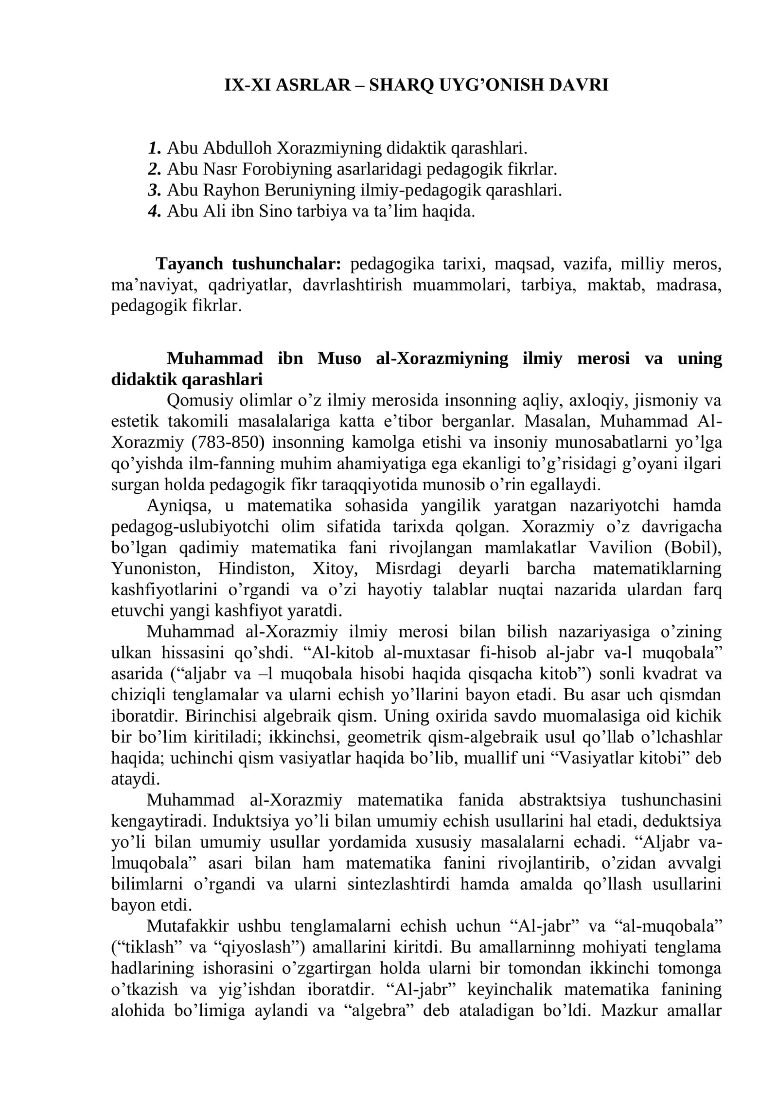 IX-XI ASRLAR – SHARQ UYG’ONISH DAVRI