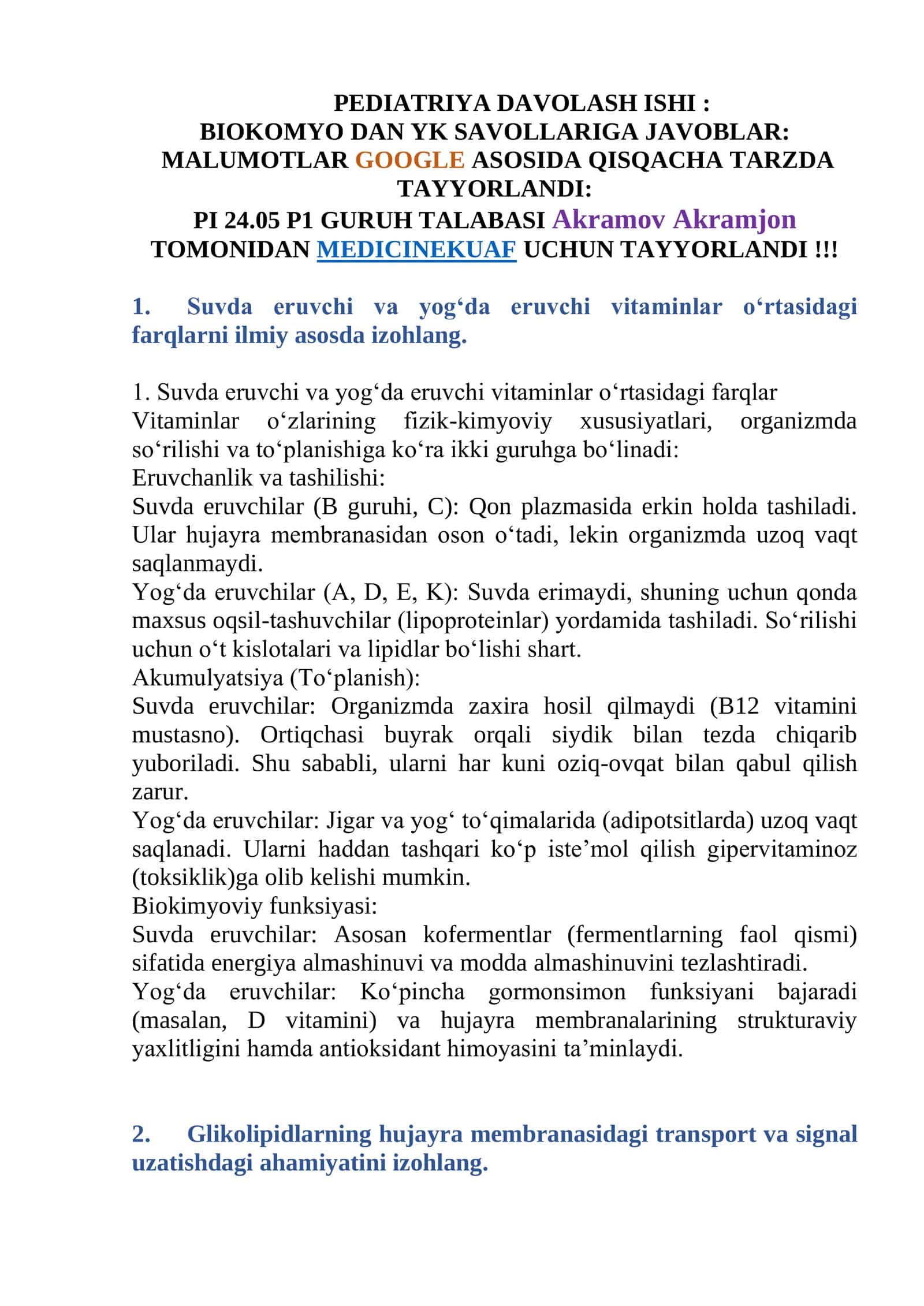 BIOKOMYO DAN YK SAVOLLARIGA JAVOBLAR