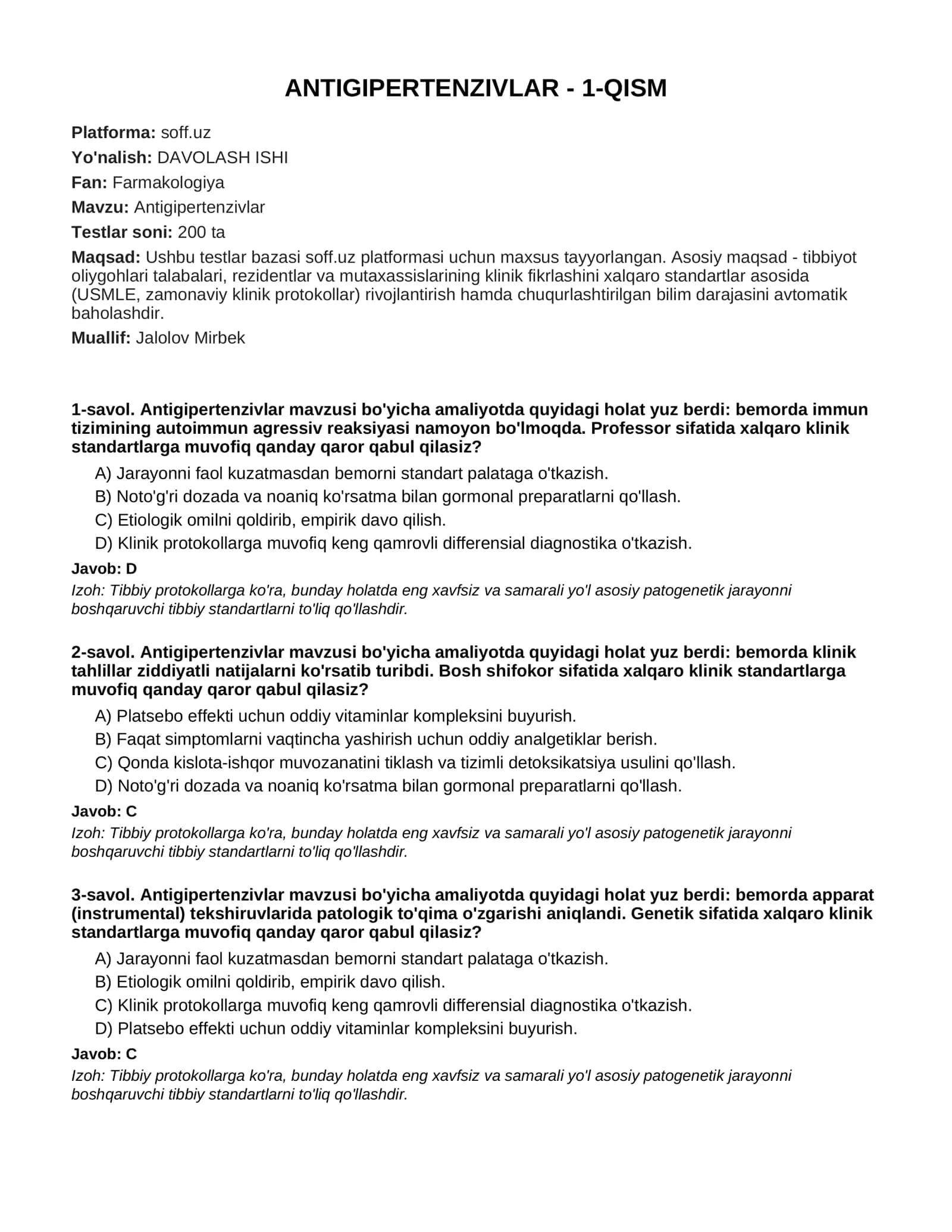 ANTIGIPERTENZIVLAR - 1-QISM
