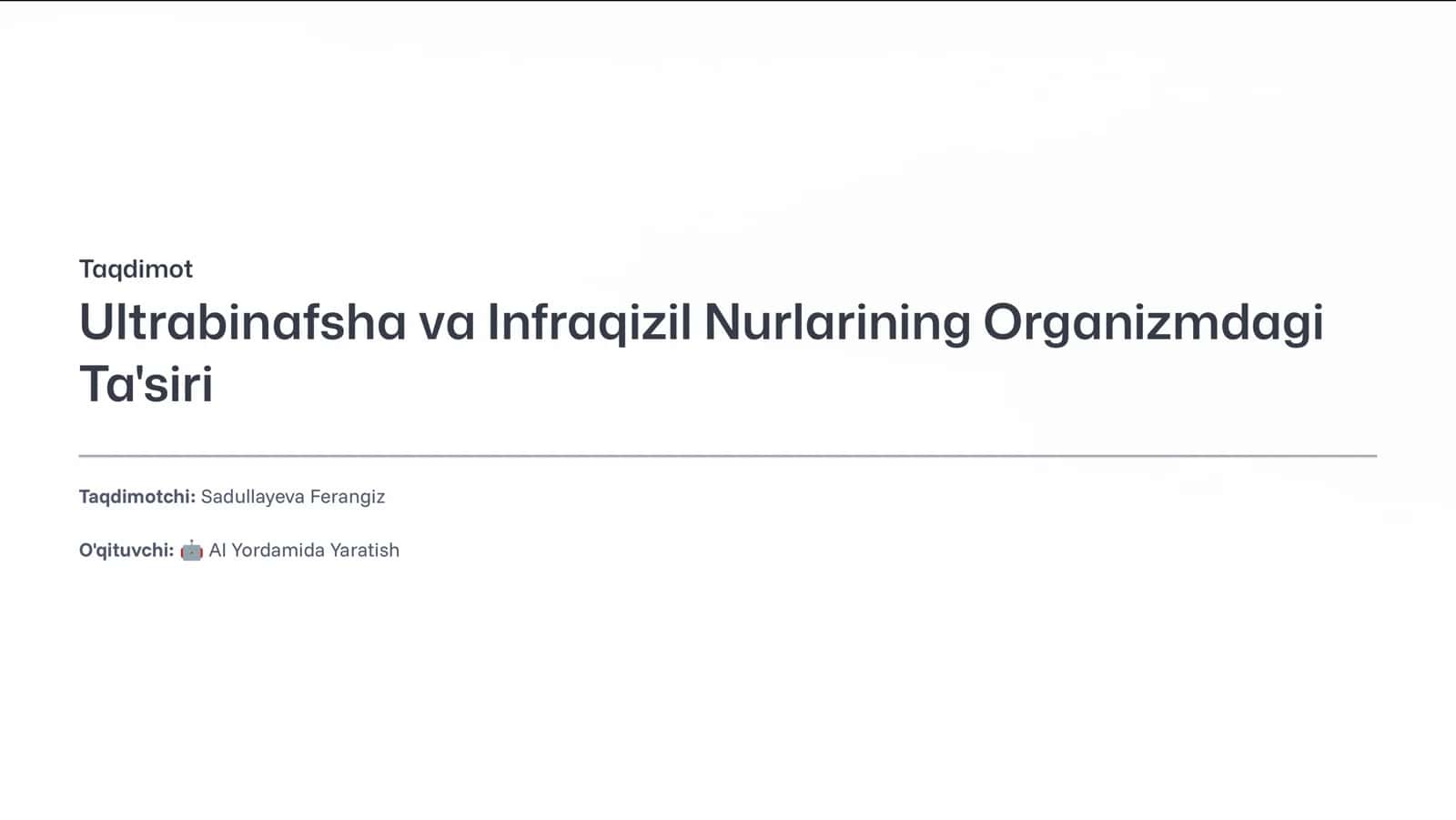 Ultrabinafsha va Infraqizil Nurlarining Organizmdagi Ta'siri