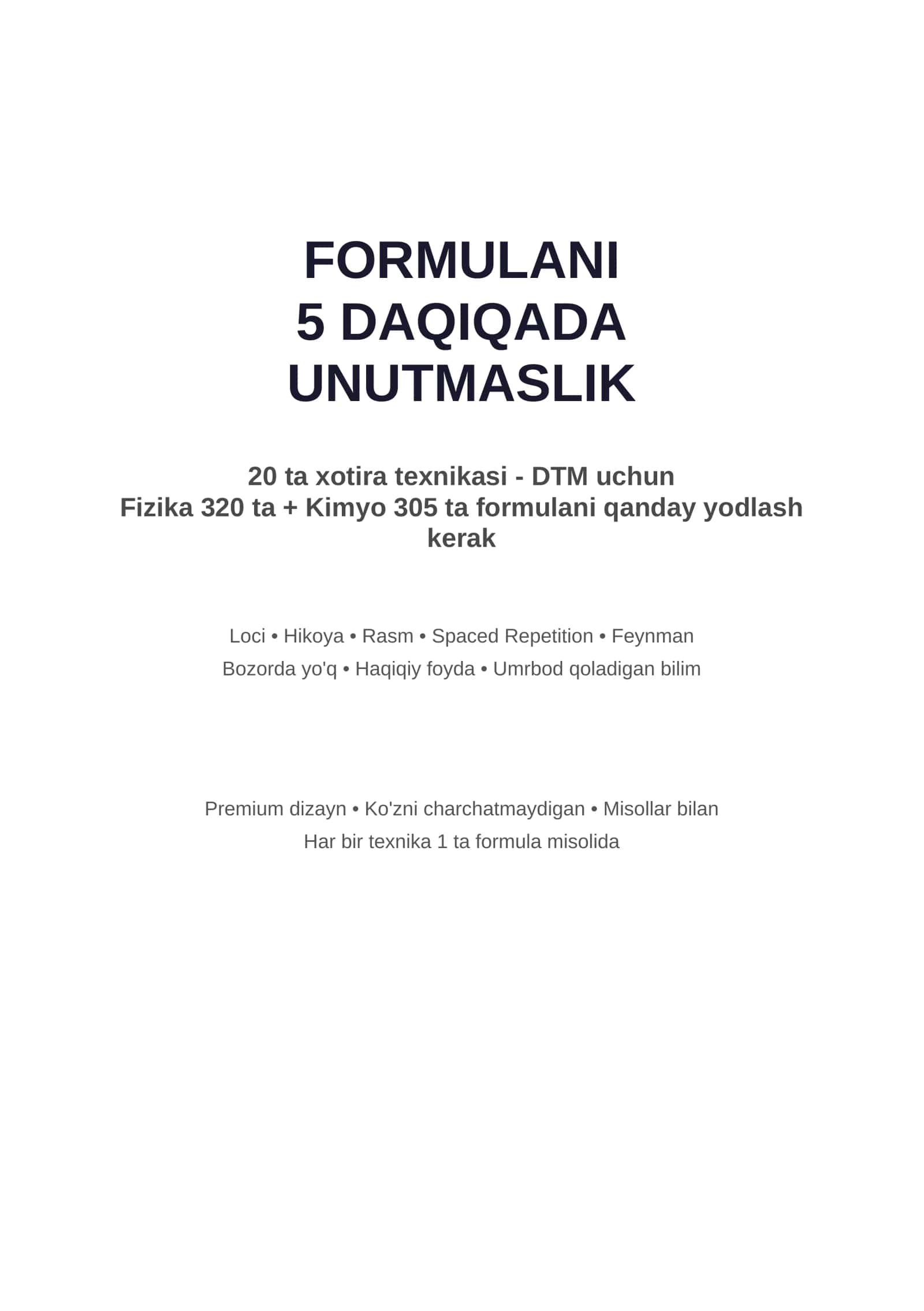 Xotira Texnikalari 20 ta Usul (Formulalarni Unutmaslik)