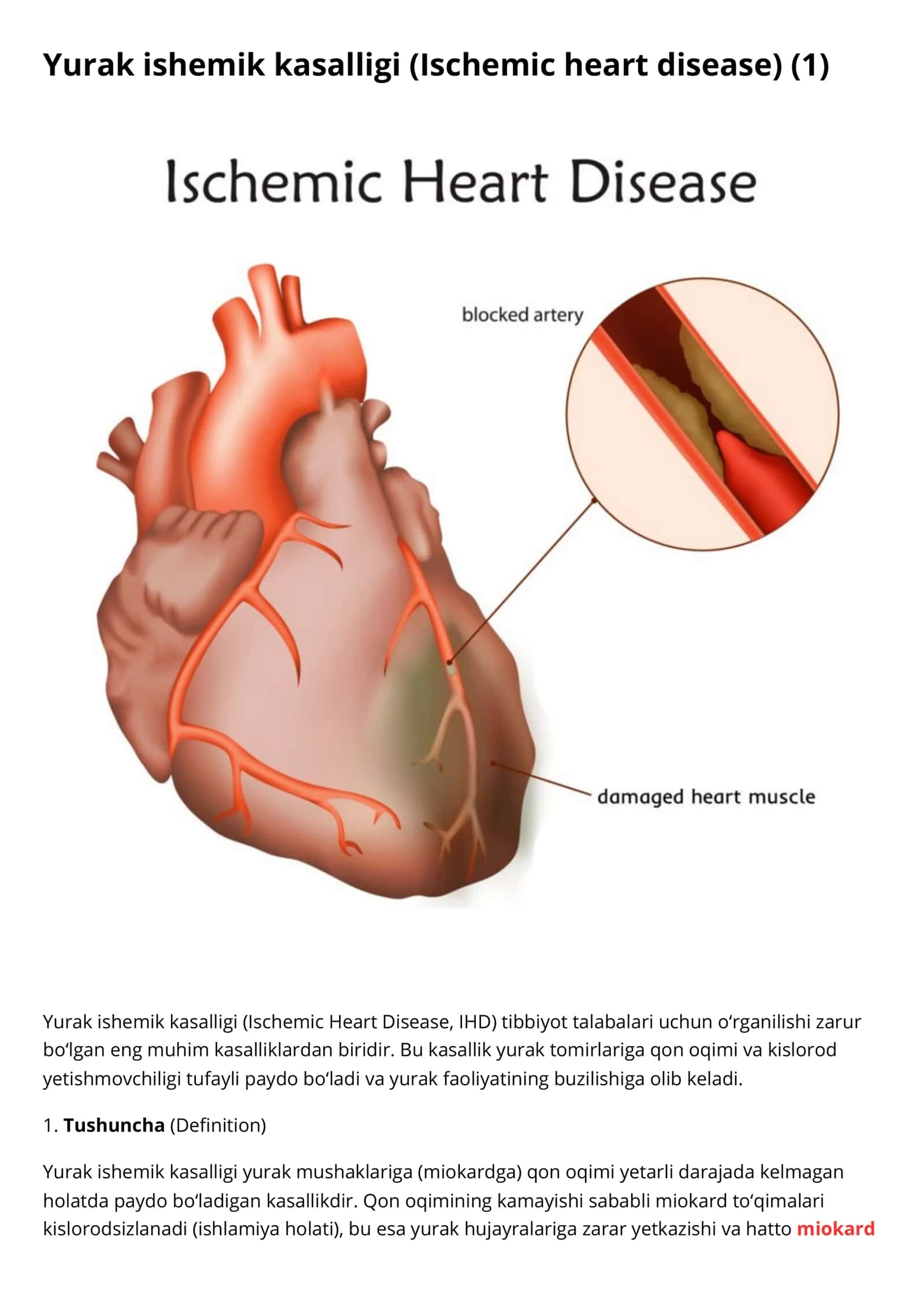 Yurak ishemik kasalligi (Ischemic heart disease)