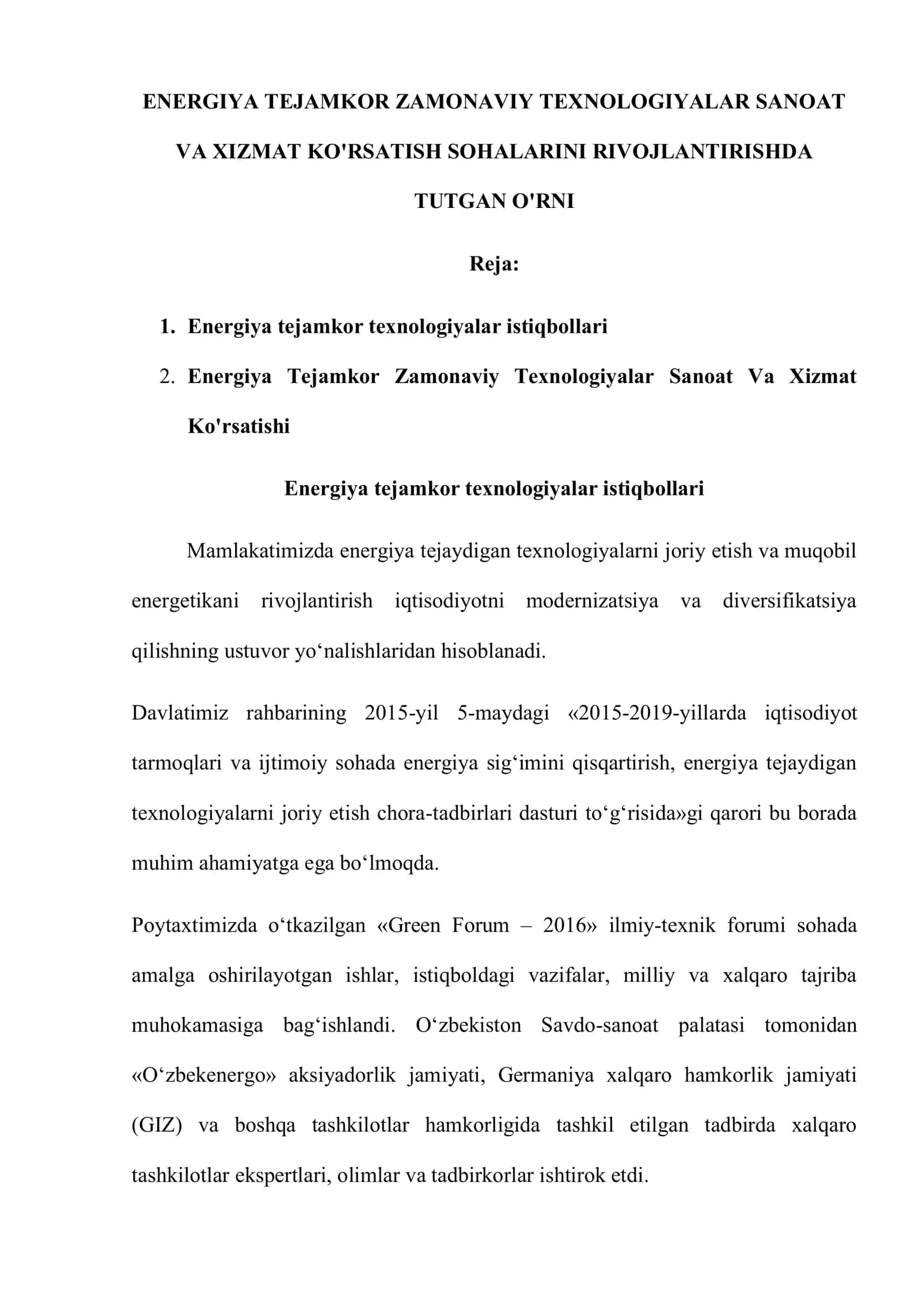 Energiya Tejamkor Zamonaviy Texnologiyalar Sanoat Va Xizmat Ko'rsatishi