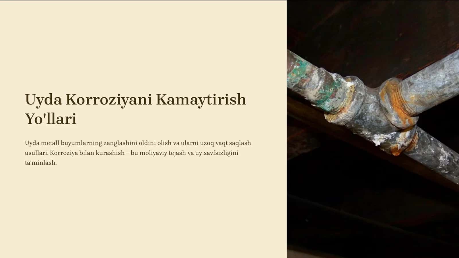 Uyda Korroziyani Kamaytirish Yo'llari