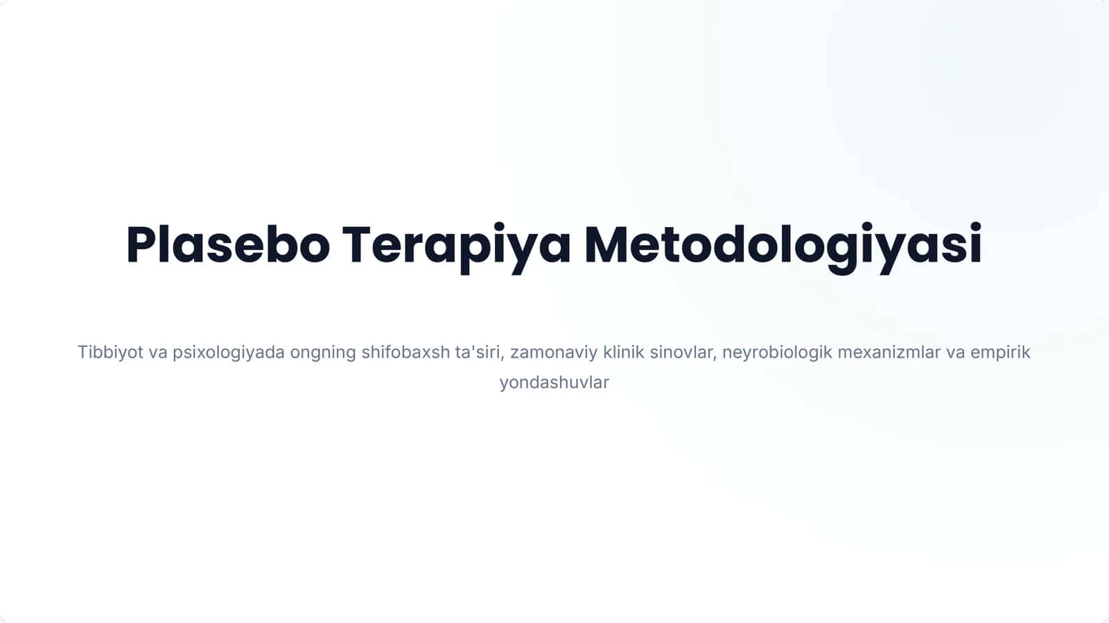 Plasebo Terapiya Metodologiyasi