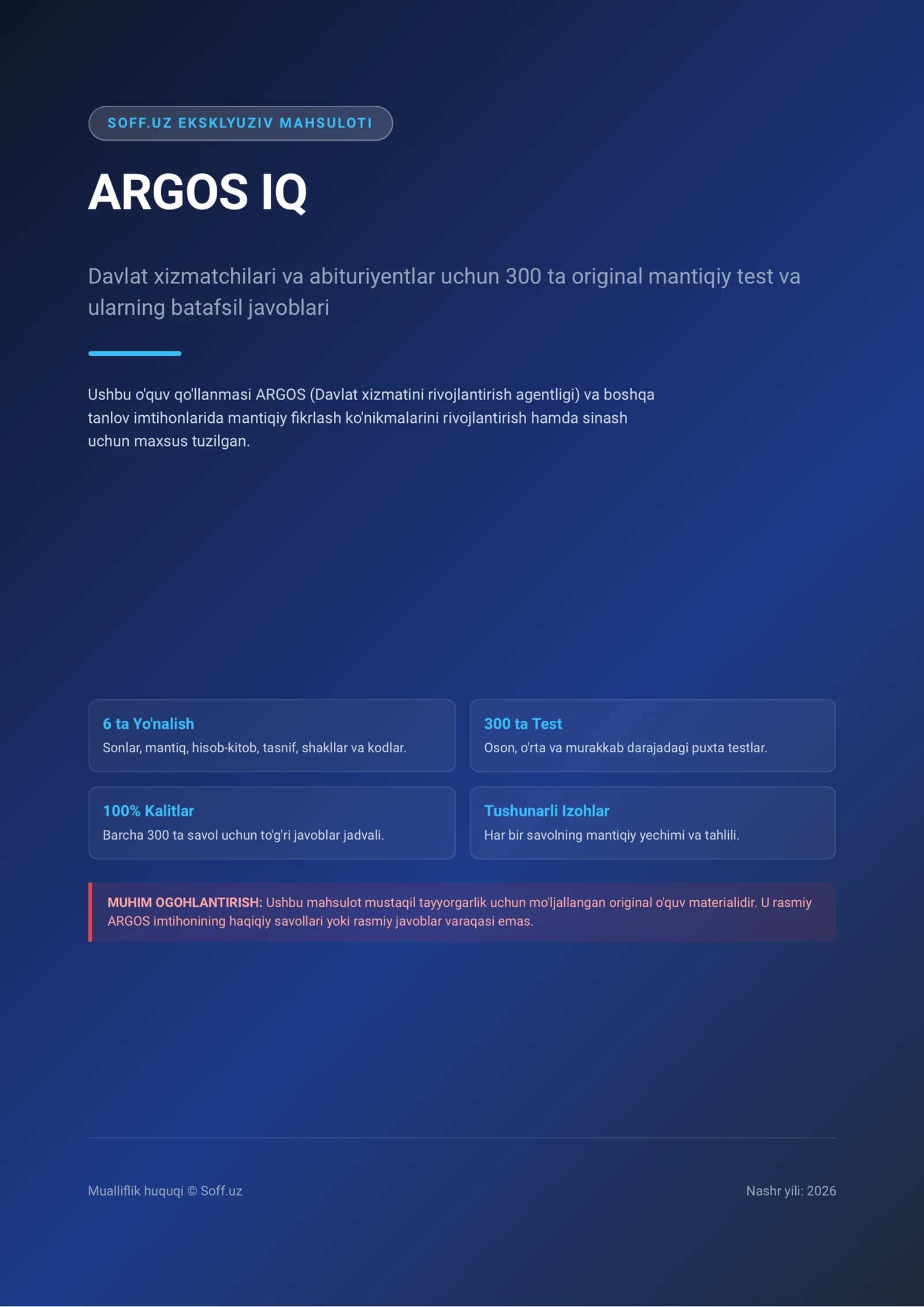 ARGOS IQ — 100 ta mantiqiy test va javoblari