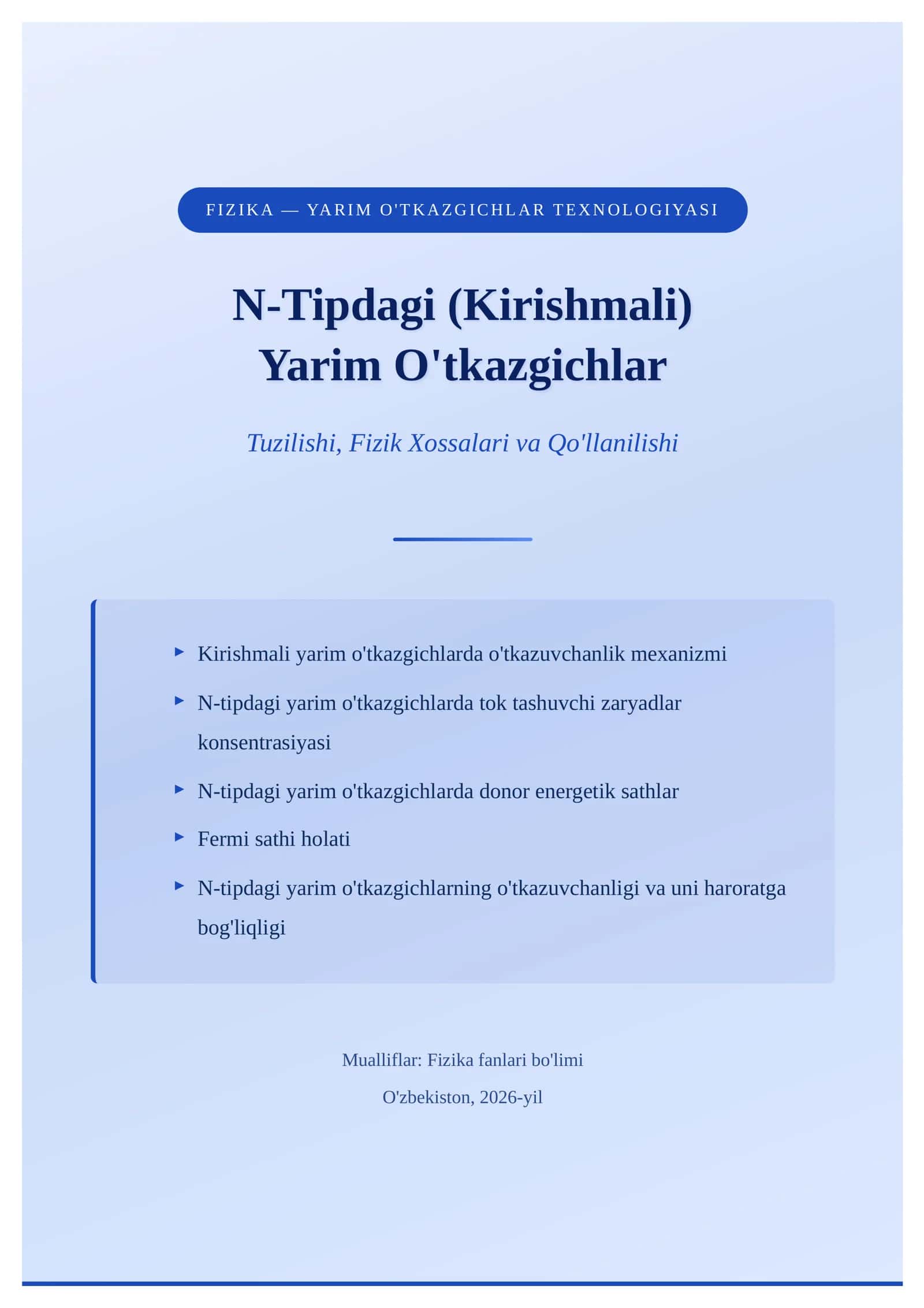Yarim O'tkazgichlar Fizikasi